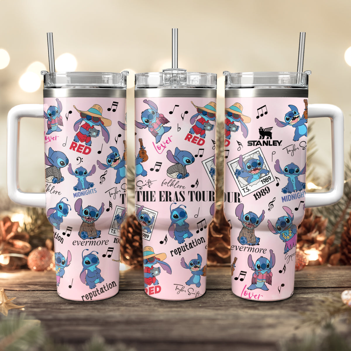 Stitch Cartoon Custom Stanley Quencher 40oz Stainless Steel Tumbler With Handle