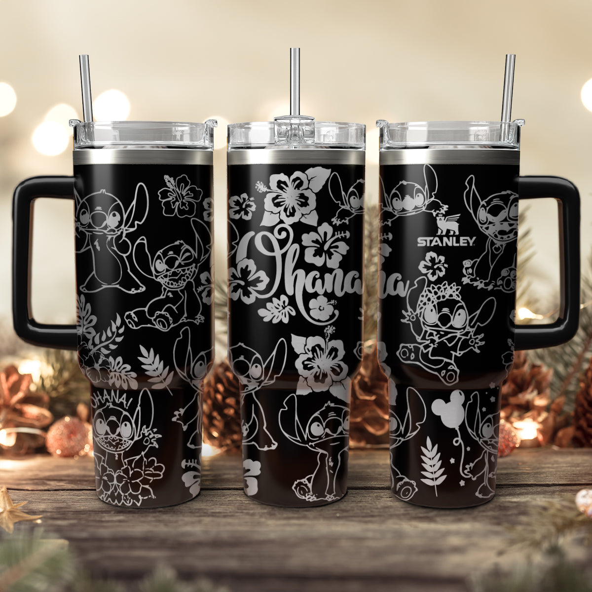 Stitch Cartoon Custom Stanley Quencher 40oz Stainless Steel Tumbler With Handle