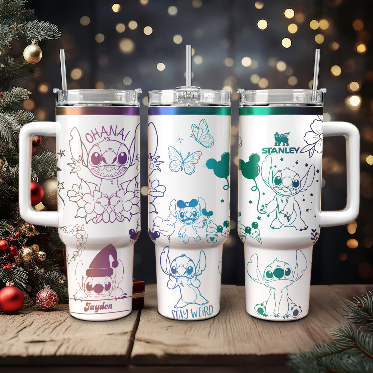 Stitch Cartoon Custom Stanley Quencher 40oz Stainless Steel Tumbler With Handle
