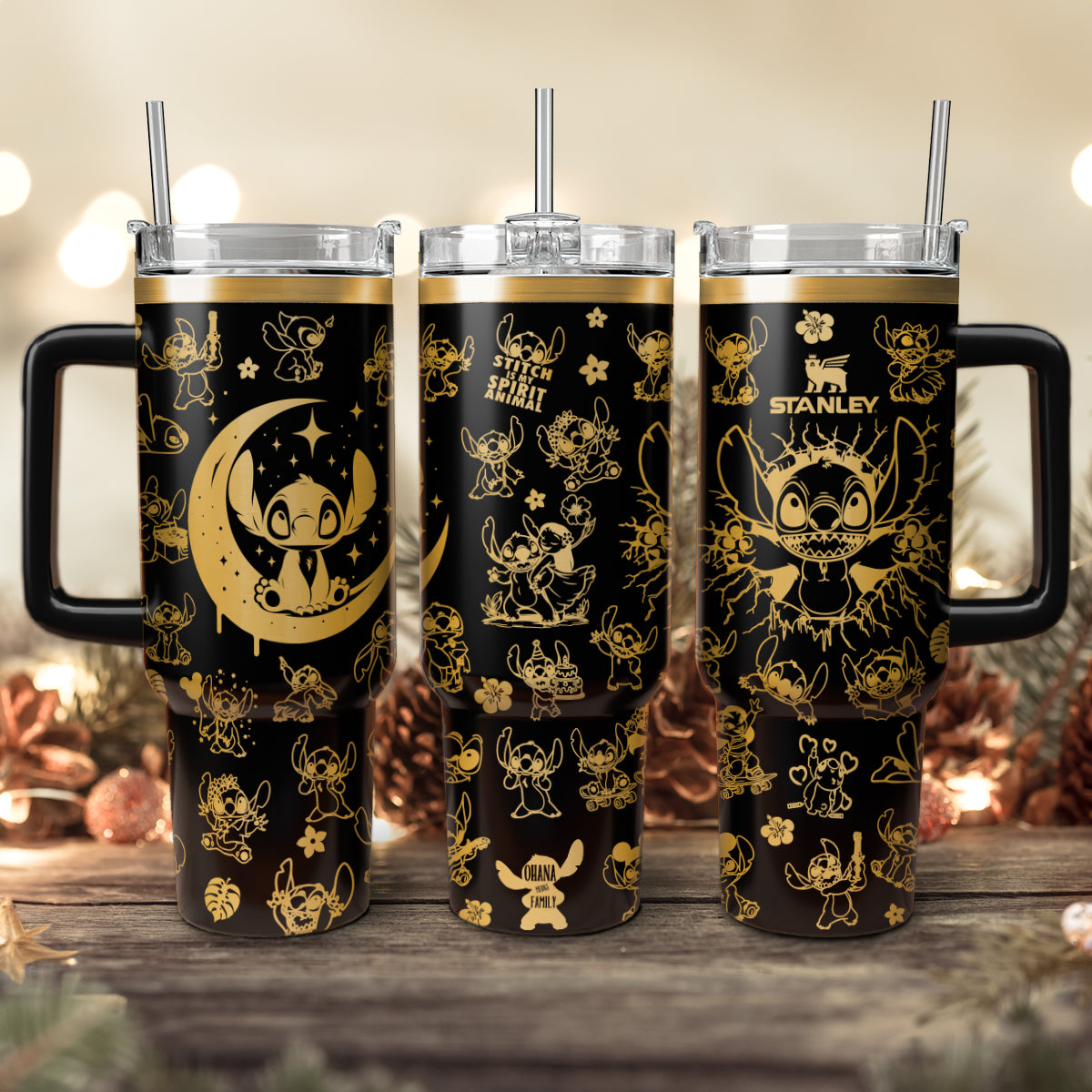 Stitch Cartoon Custom Stanley Quencher 40oz Stainless Steel Tumbler With Handle