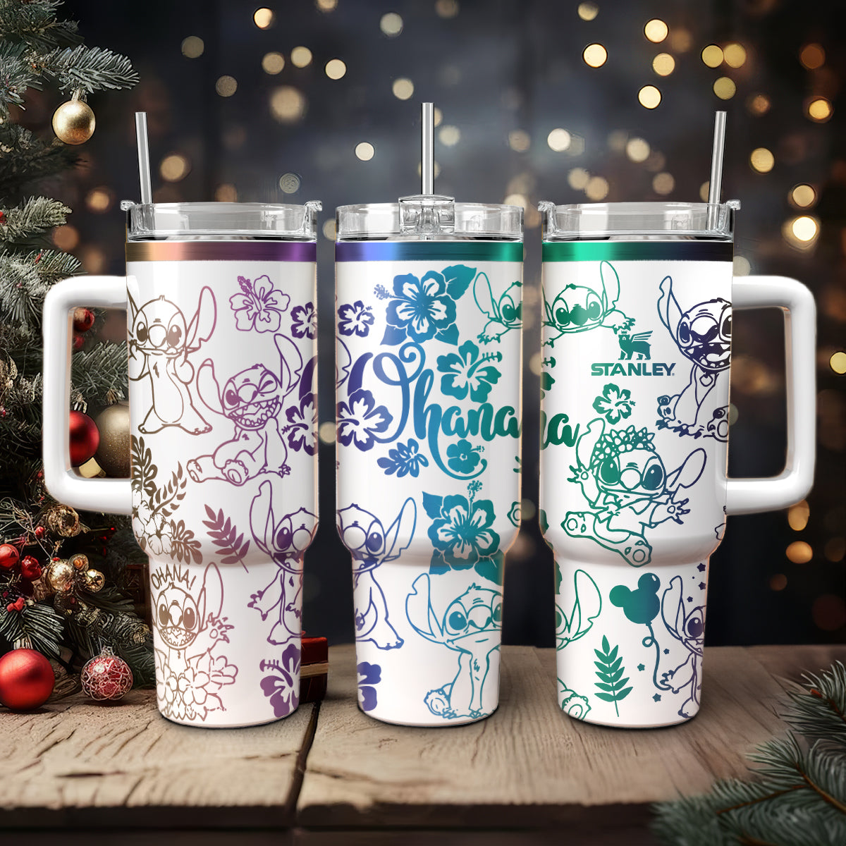 Stitch Cartoon Custom Stanley Quencher 40oz Stainless Steel Tumbler With Handle