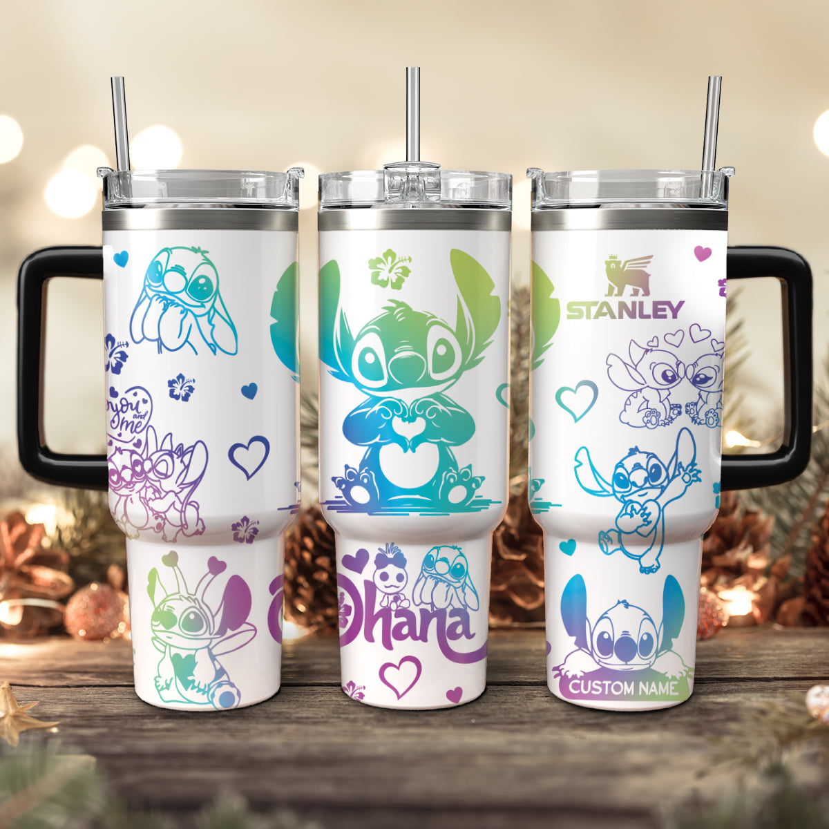 Stitch Cartoon Custom Stanley Quencher 40oz Stainless Steel Tumbler With Handle
