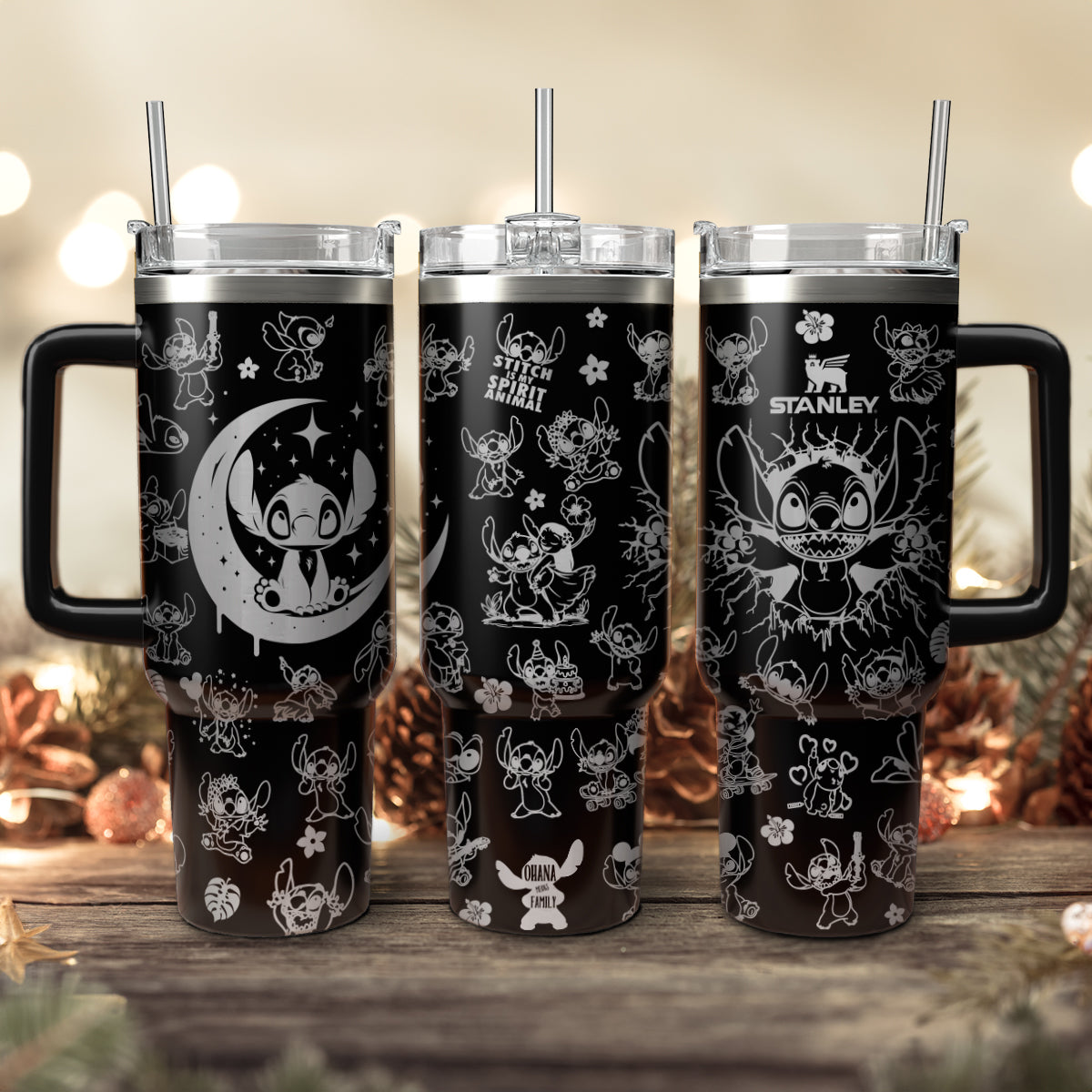 Stitch Cartoon Custom Stanley Quencher 40oz Stainless Steel Tumbler With Handle