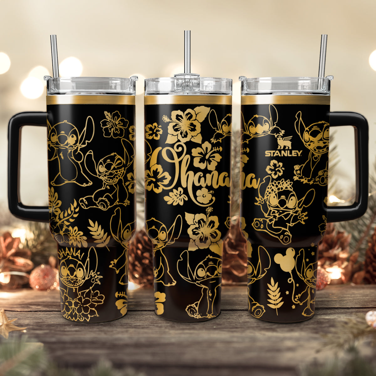 Stitch Cartoon Custom Stanley Quencher 40oz Stainless Steel Tumbler With Handle