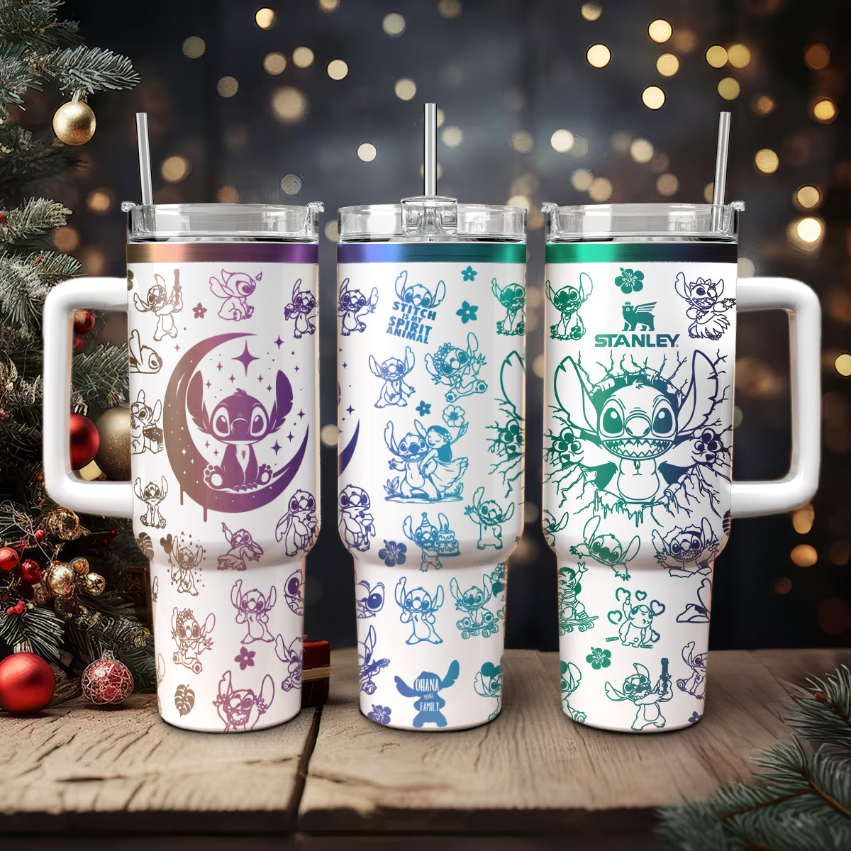 Stitch Cartoon Custom Stanley Quencher 40oz Stainless Steel Tumbler With Handle