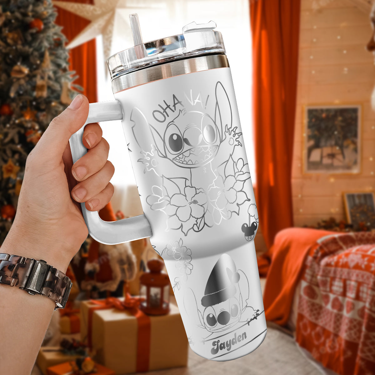 Stitch Cartoon Custom Stanley Quencher 40oz Stainless Steel Tumbler With Handle