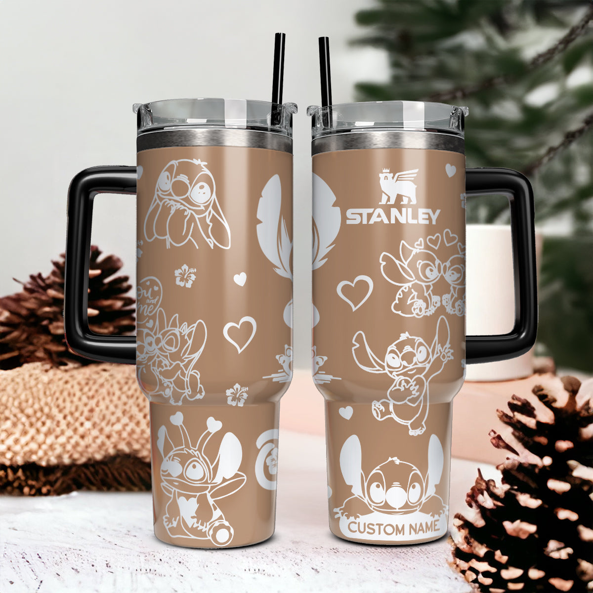Stitch Cartoon Custom Stanley Quencher 40oz Stainless Steel Tumbler With Handle