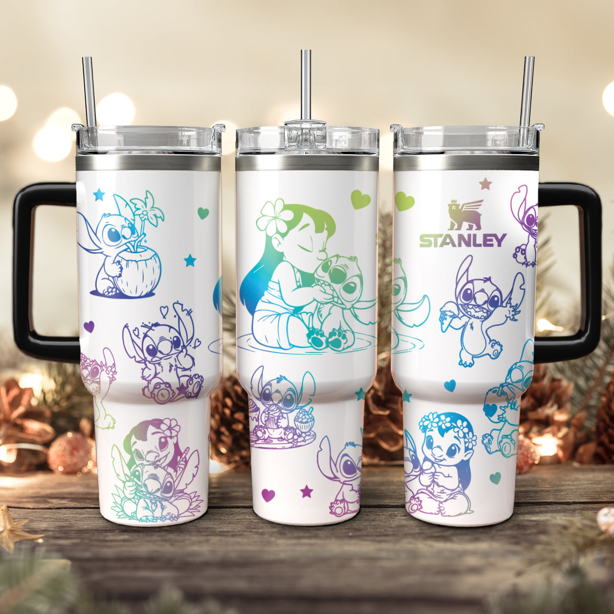 Stitch Cartoon Custom Stanley Quencher 40oz Stainless Steel Tumbler With Handle