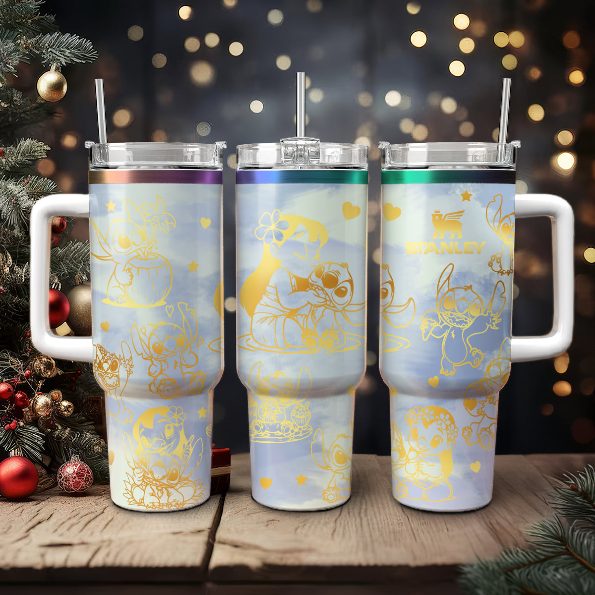 Stitch Cartoon Custom Stanley Quencher 40oz Stainless Steel Tumbler With Handle