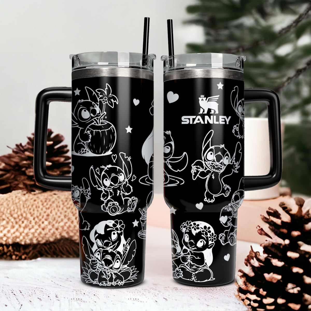 Stitch Cartoon Custom Stanley Quencher 40oz Stainless Steel Tumbler With Handle
