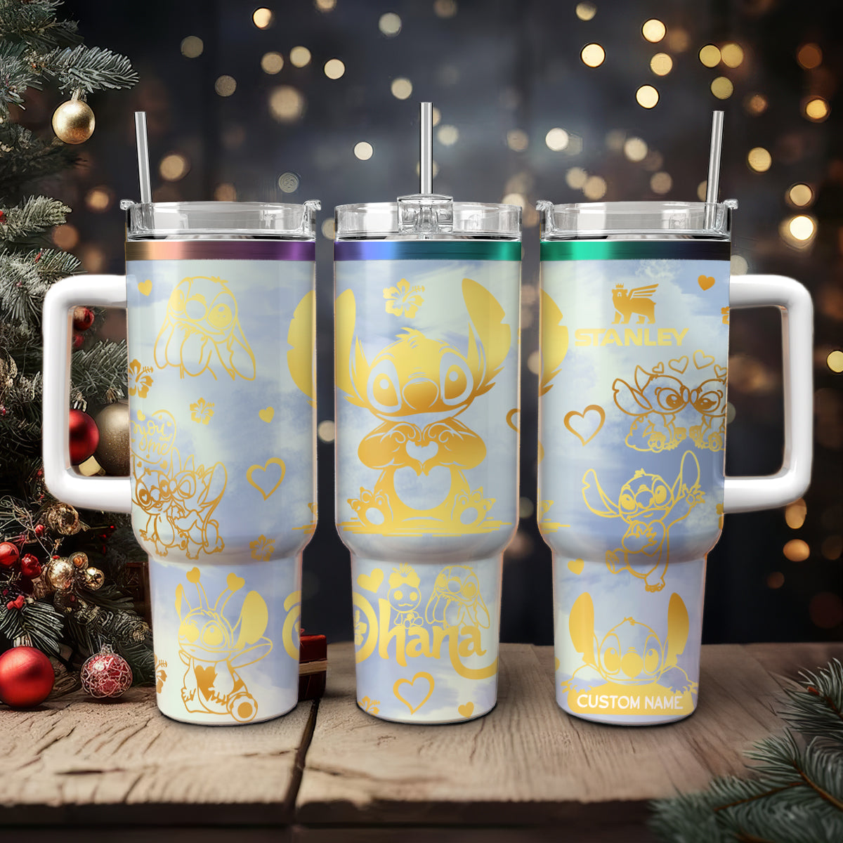 Stitch Cartoon Custom Stanley Quencher 40oz Stainless Steel Tumbler With Handle