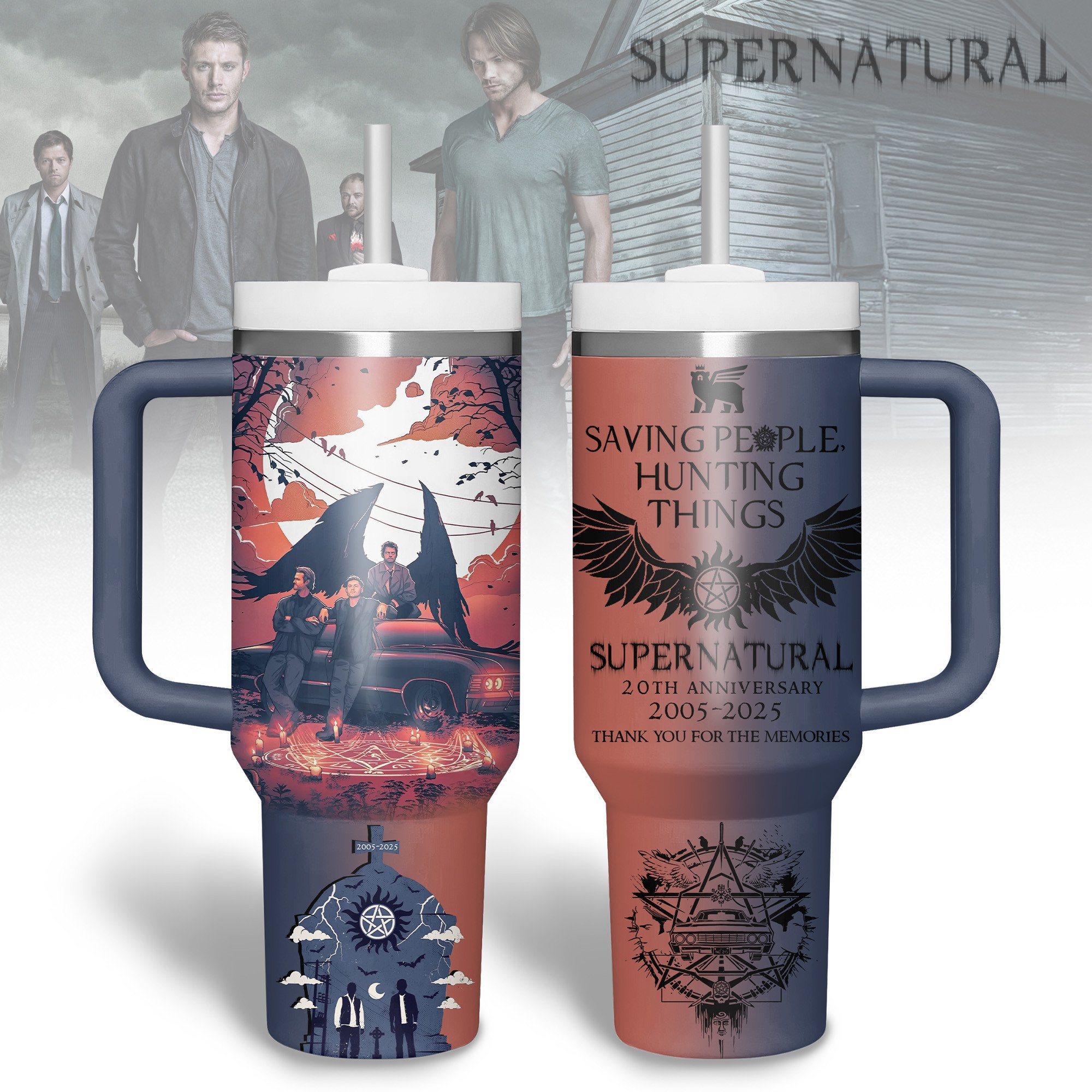 Supernatural TV Series Custom Stanley Quencher 40oz Stainless Steel Tumbler With Handle