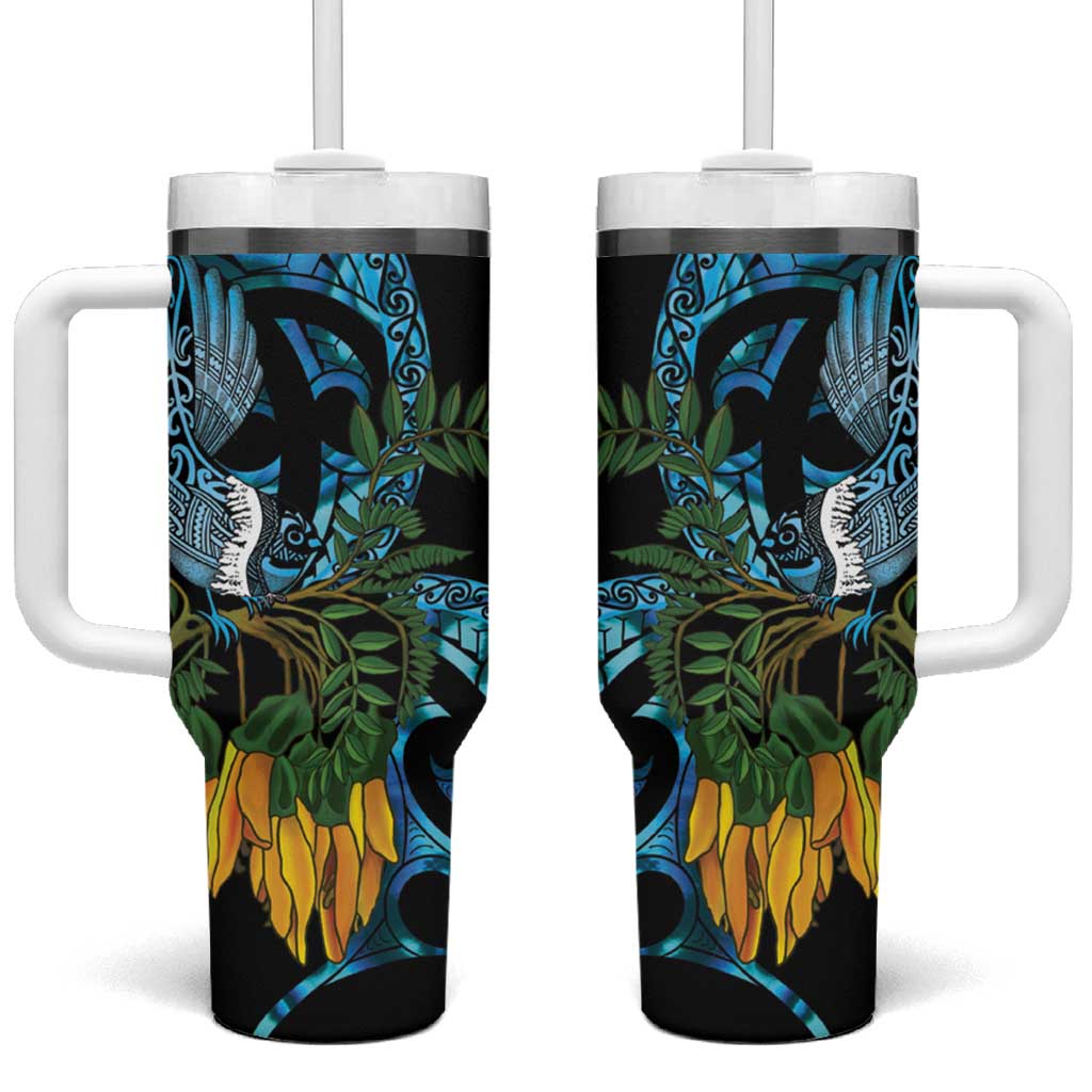 Turquoise New Zealand Kowhai And Piwakawaka Custom Stanley Quencher 40oz Stainless Steel Tumbler With Handle