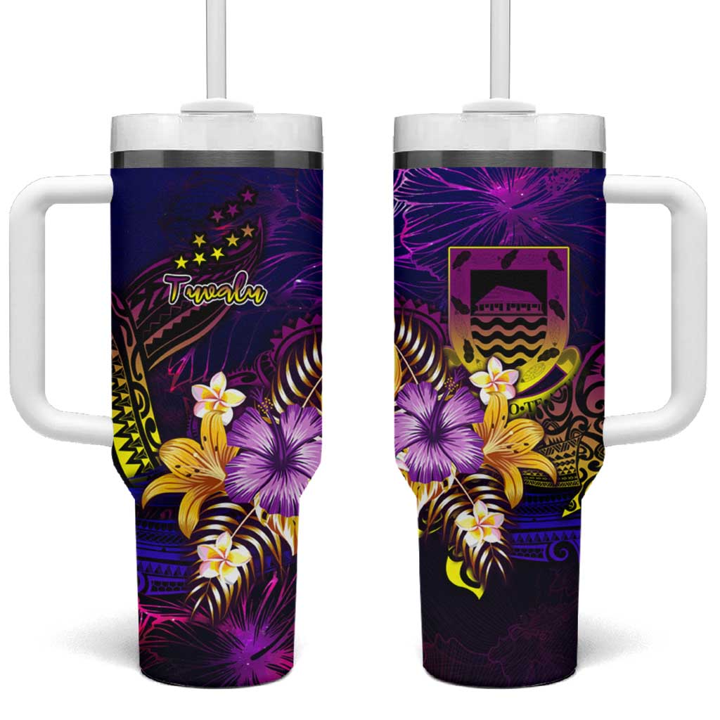 Tuvalu With Whale Hibiscus Custom Stanley Quencher 40oz Stainless Steel Tumbler With Handle