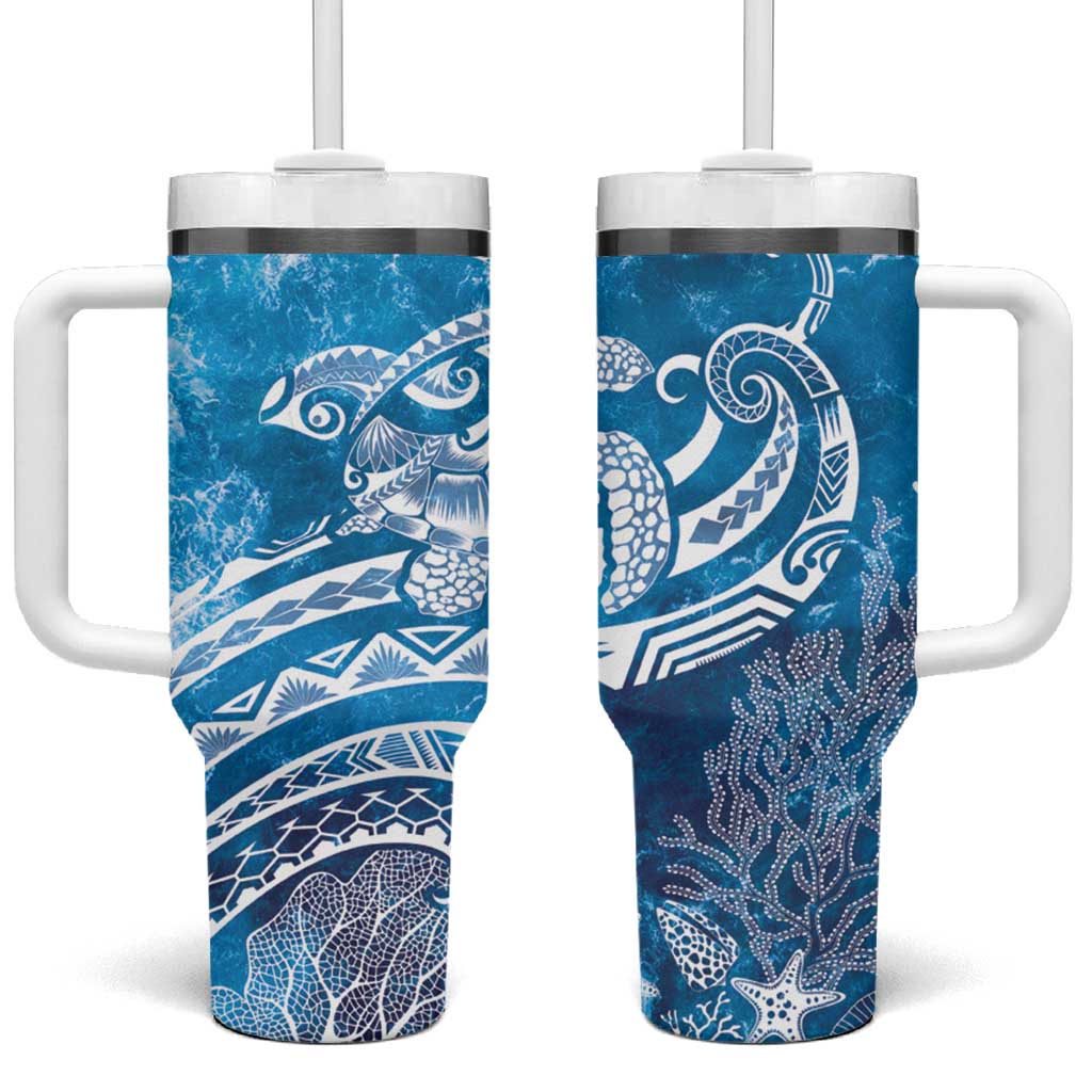 World Ocean Day Polynesian Pattern Custom Stanley Quencher 40oz Stainless Steel Tumbler With Handle
