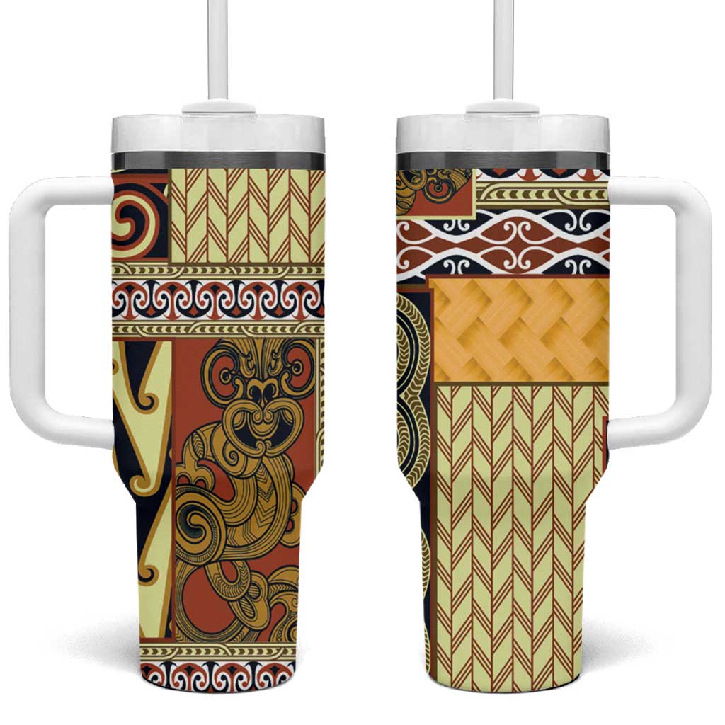 Yellow Aotearoa Kowhaiwhai Pattern Custom Stanley Quencher 40oz Stainless Steel Tumbler With Handle