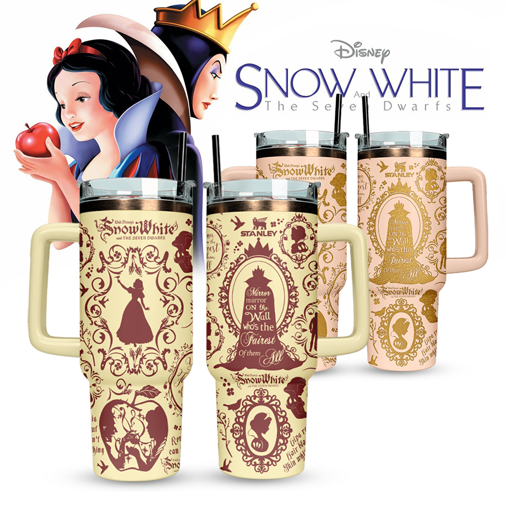 Snow White Cartoon Custom Stanley Quencher 40oz Stainless Steel Tumbler With Handle