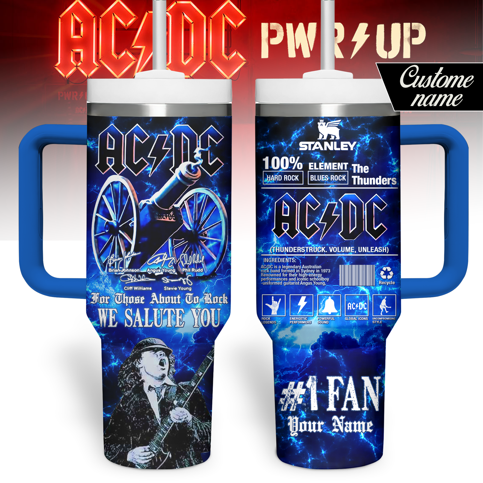 AC/DC Music Custom Stanley Cup 40 oz 30 oz Tumbler With Handle