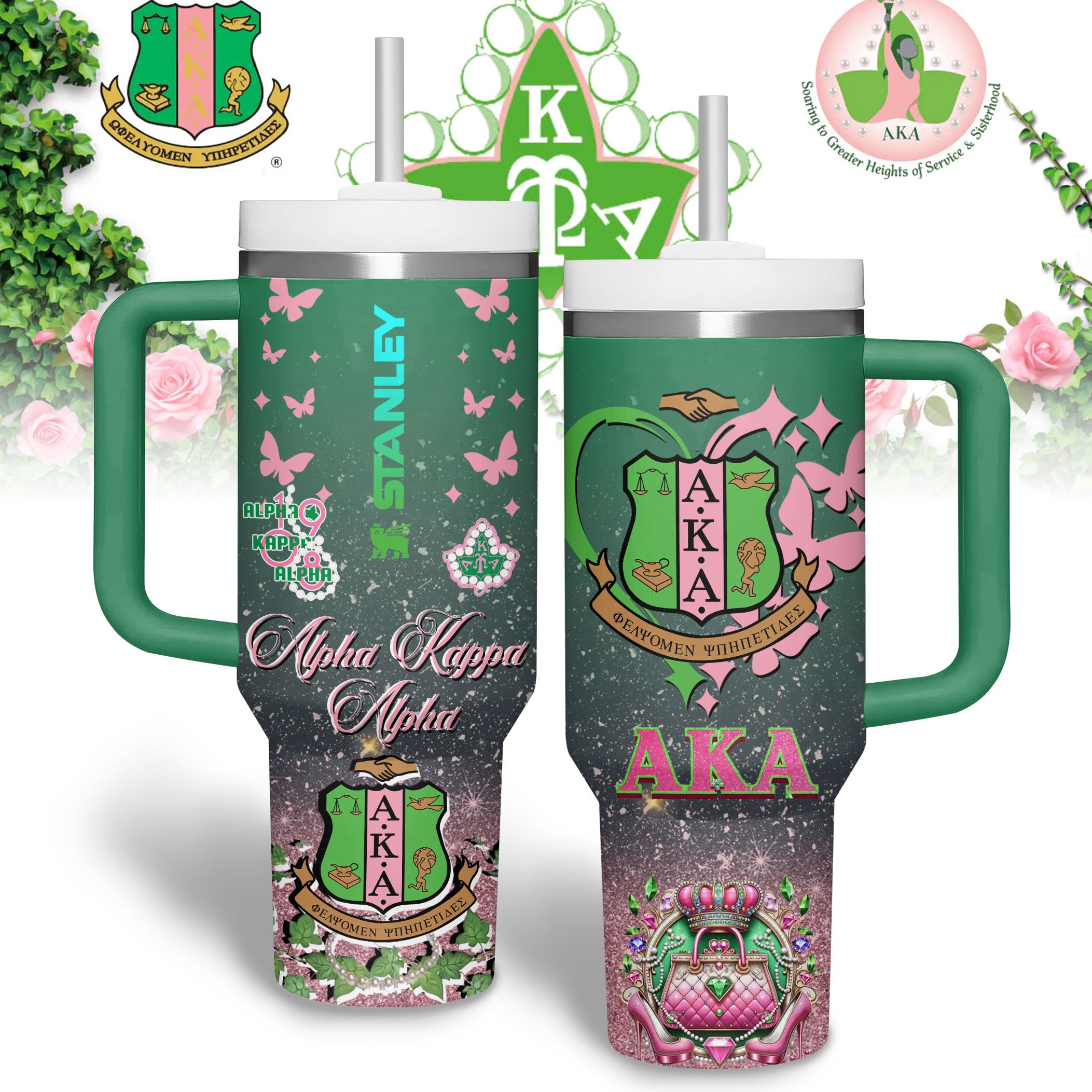 Alpha Kappa Alpha Custom Stanley Cup 40 oz 30 oz Tumbler With Handle