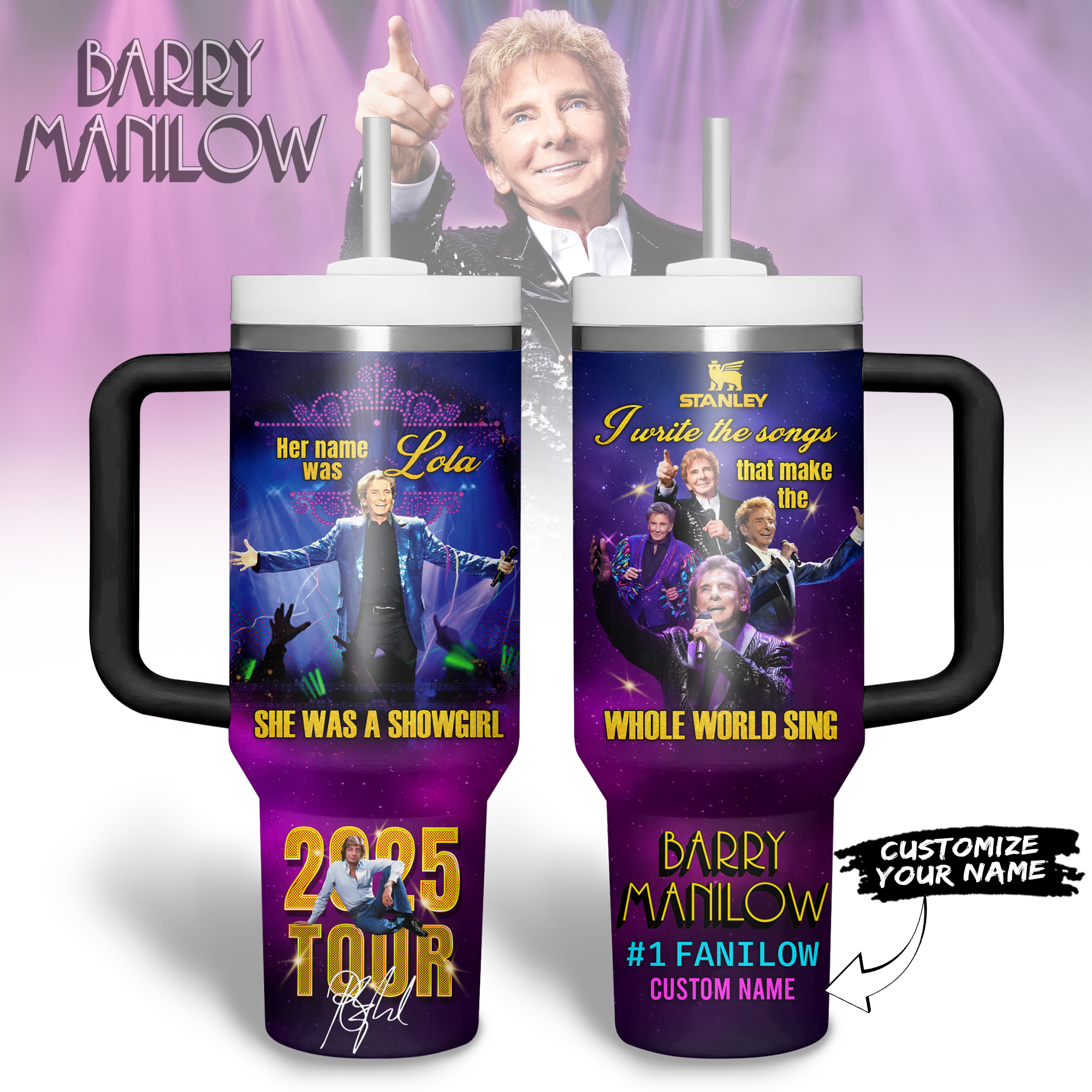 Barry Manilow Music Custom Stanley Cup 40 oz 30 oz Tumbler With Handle
