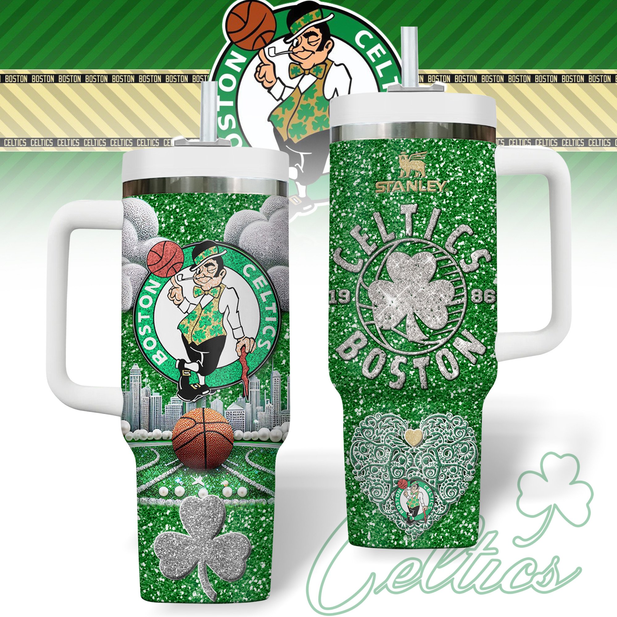 Boston Celtics NBA Custom Stanley Cup 40 oz 30 oz Tumbler With Handle
