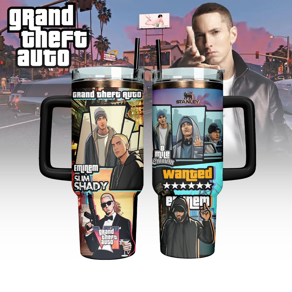 Eminem x Grand Theft Auto Advance Music Custom Stanley Quencher 40oz Stainless Steel Tumbler With Handle