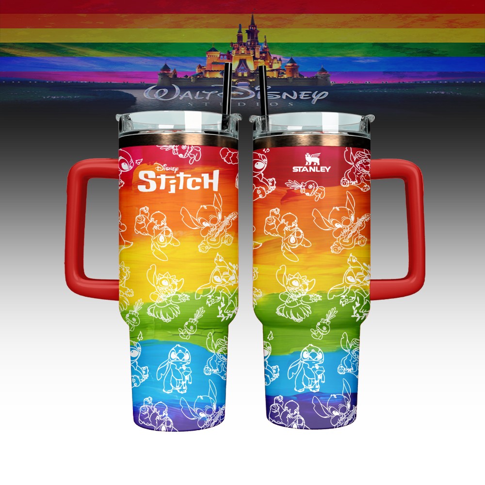 Lilo And Stitch x Pride Month Cartoon Custom Stanley Quencher 40oz Stainless Steel Tumbler With Handle