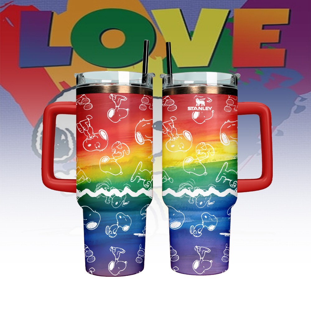 Snoopy x Pride Month Cartoon Custom Stanley Quencher 40oz Stainless Steel Tumbler With Handle