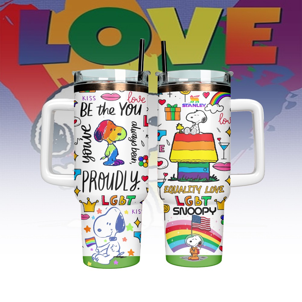 Snoopy x Pride Month Cartoon Custom Stanley Quencher 40oz Stainless Steel Tumbler With Handle