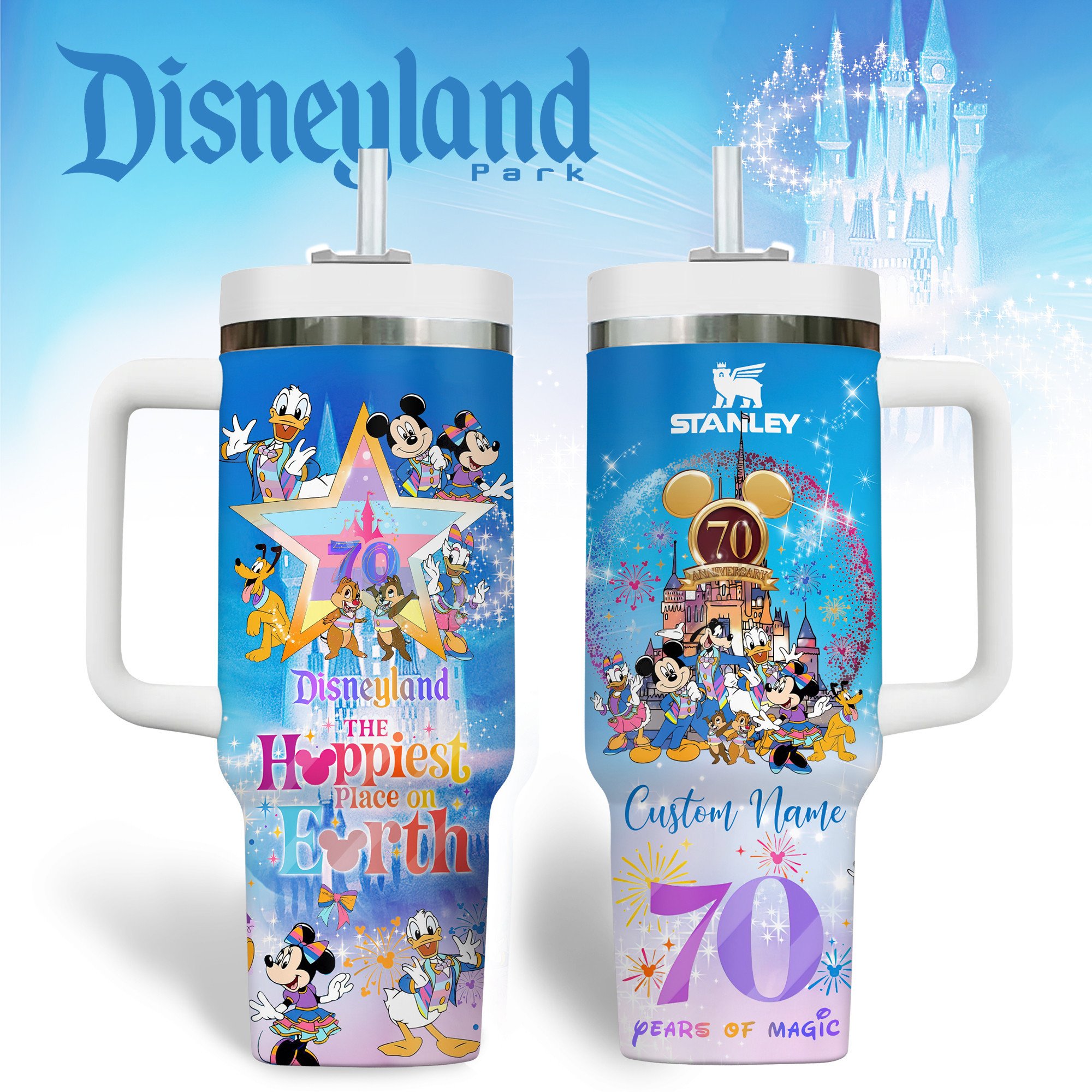Disneyland Cartoon Custom Stanley Quencher 40oz Stainless Steel Tumbler With Handle