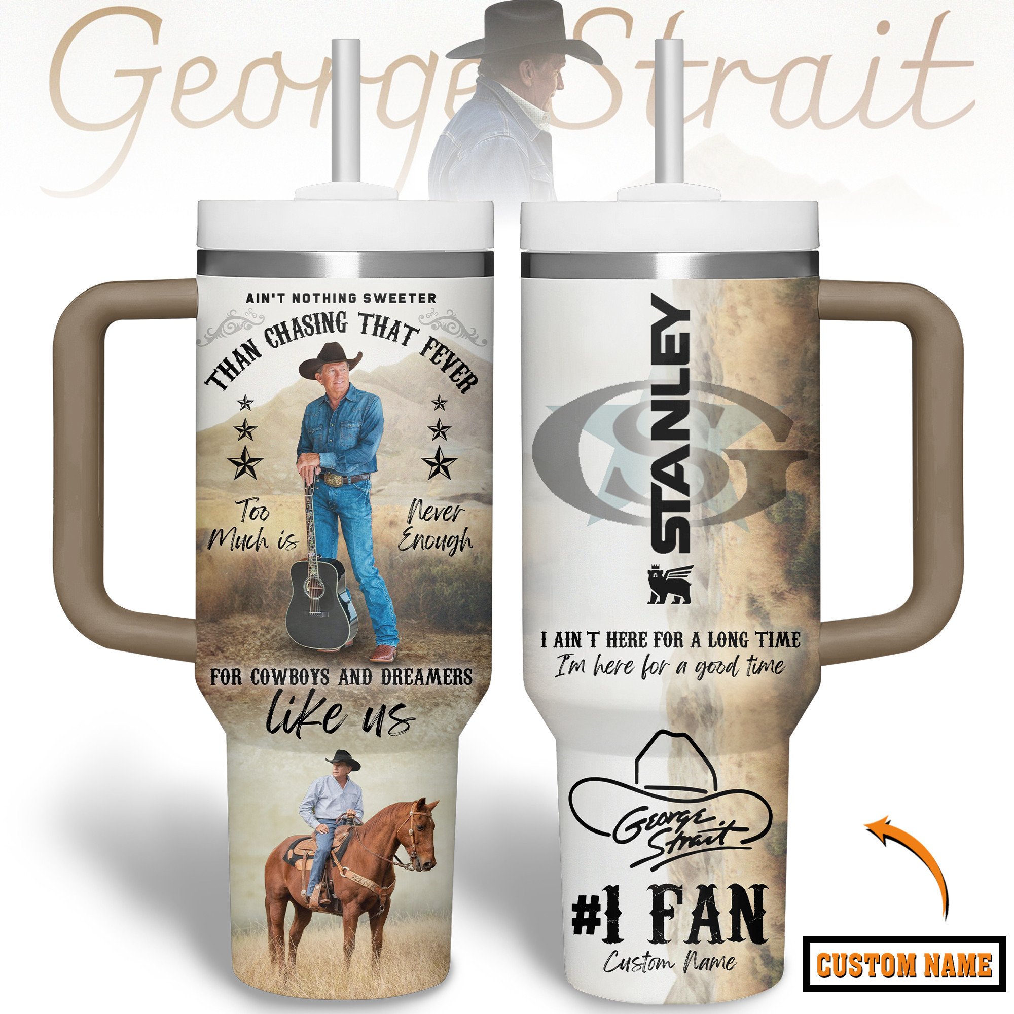 George Strait Music Custom Stanley Cup 40 oz 30 oz Tumbler With Handle