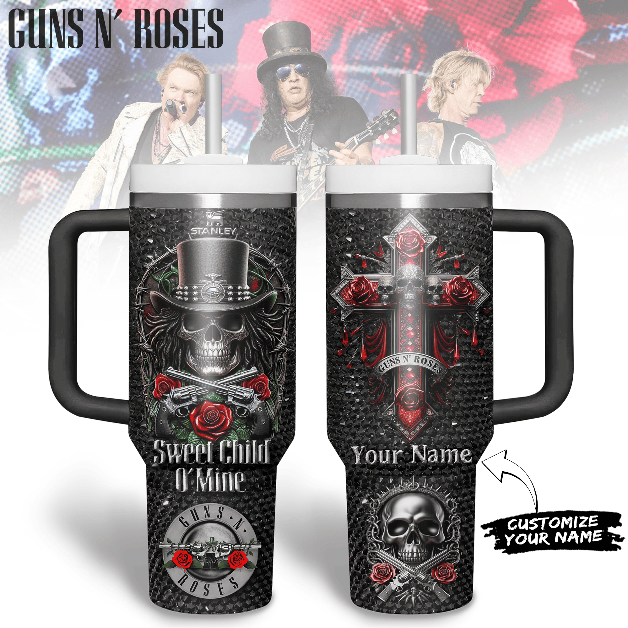 Guns N' Roses Music Custom Stanley Cup 40 oz 30 oz Tumbler With Handle