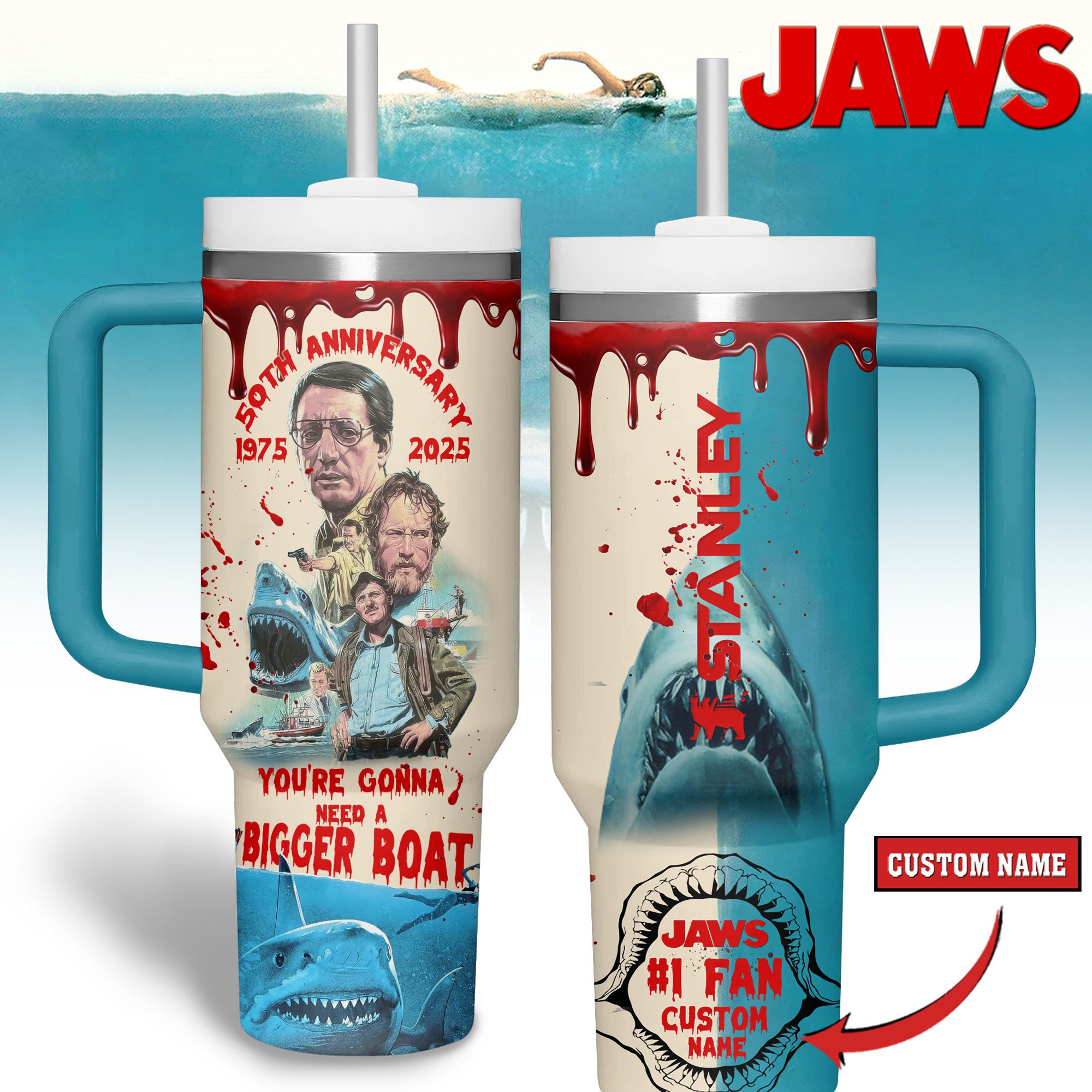 Jaws Movies Custom Stanley Cup 40 oz 30 oz Tumbler With Handle