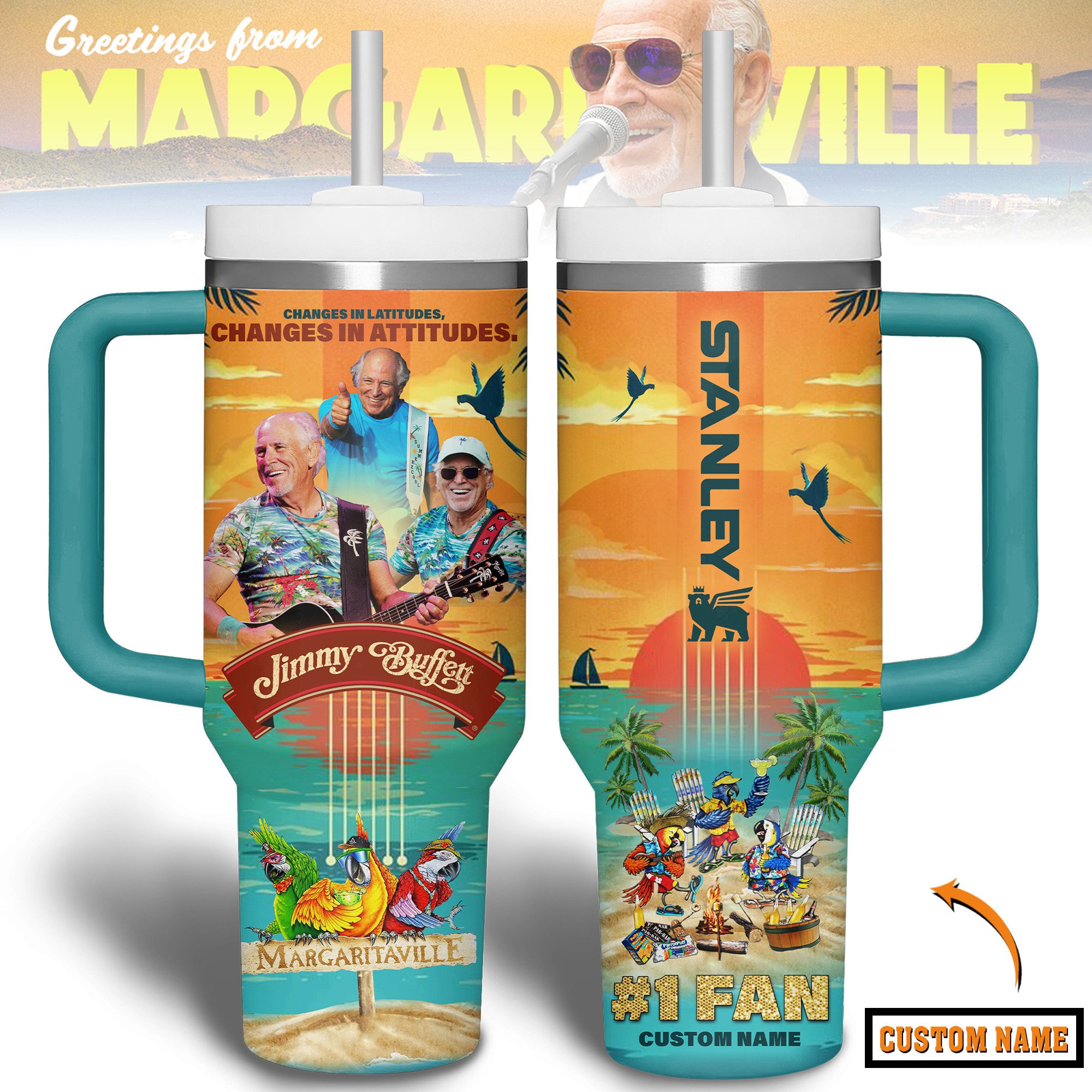 Jimmy Buffett Music Custom Stanley Cup 40 oz 30 oz Tumbler With Handle