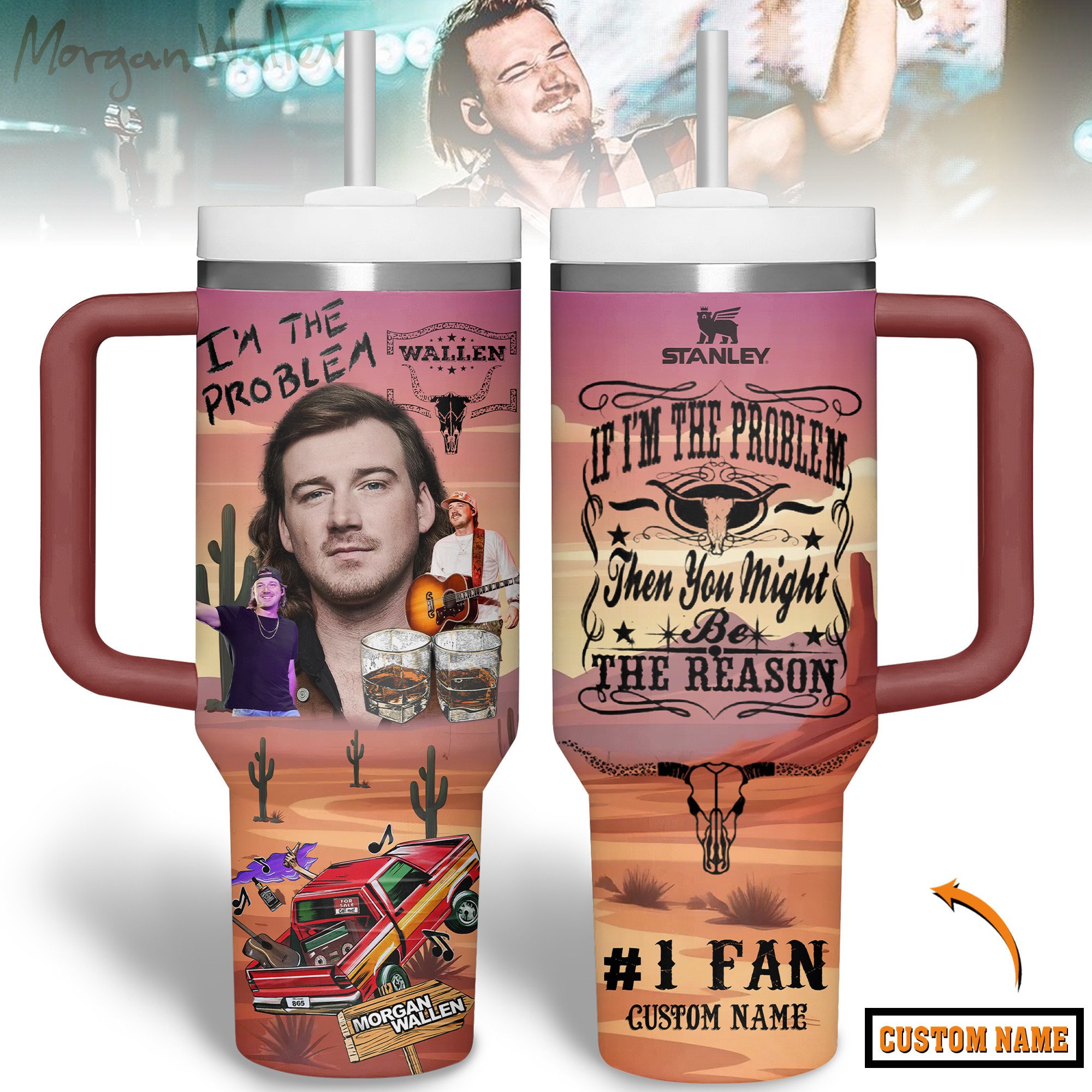 Morgan Wallen Music Custom Stanley Cup 40 oz 30 oz Tumbler With Handle