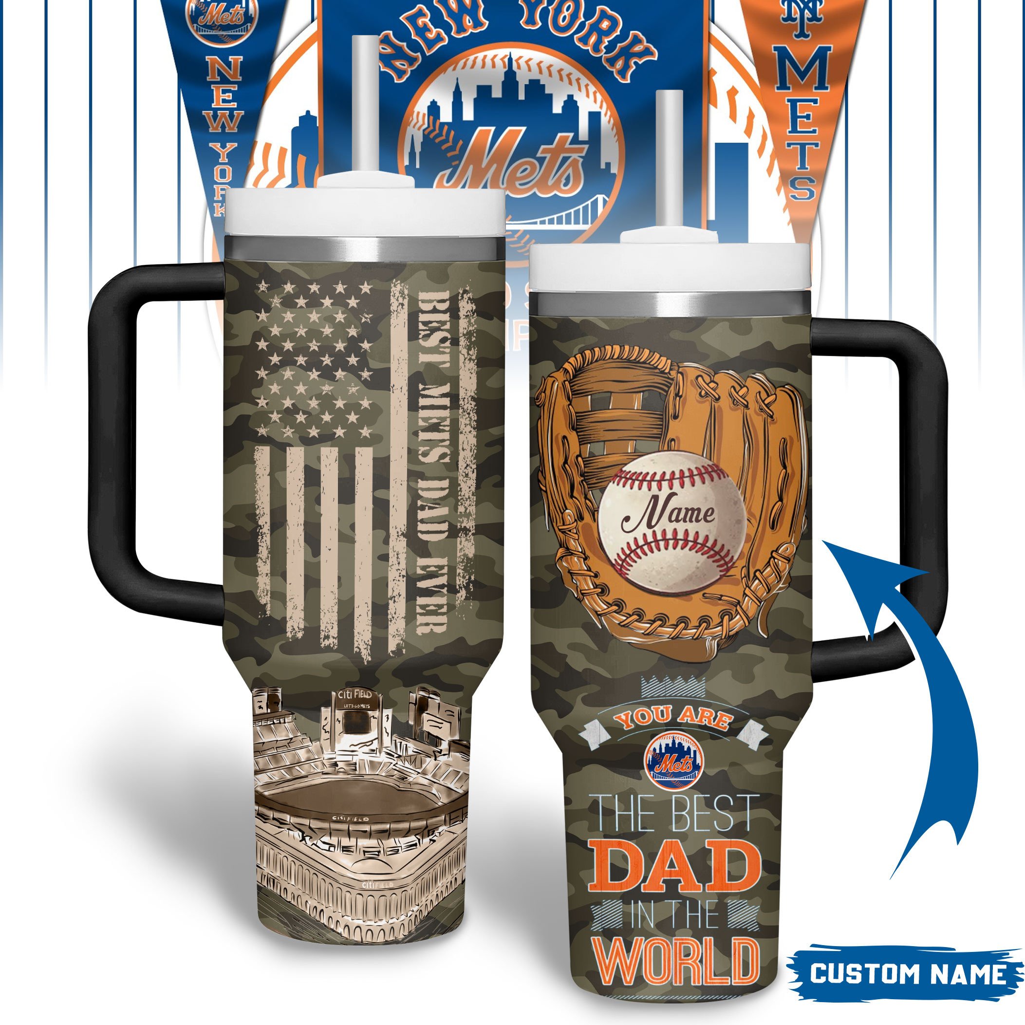 New York Mets MLB Custom Stanley Cup 40 oz 30 oz Tumbler With Handle
