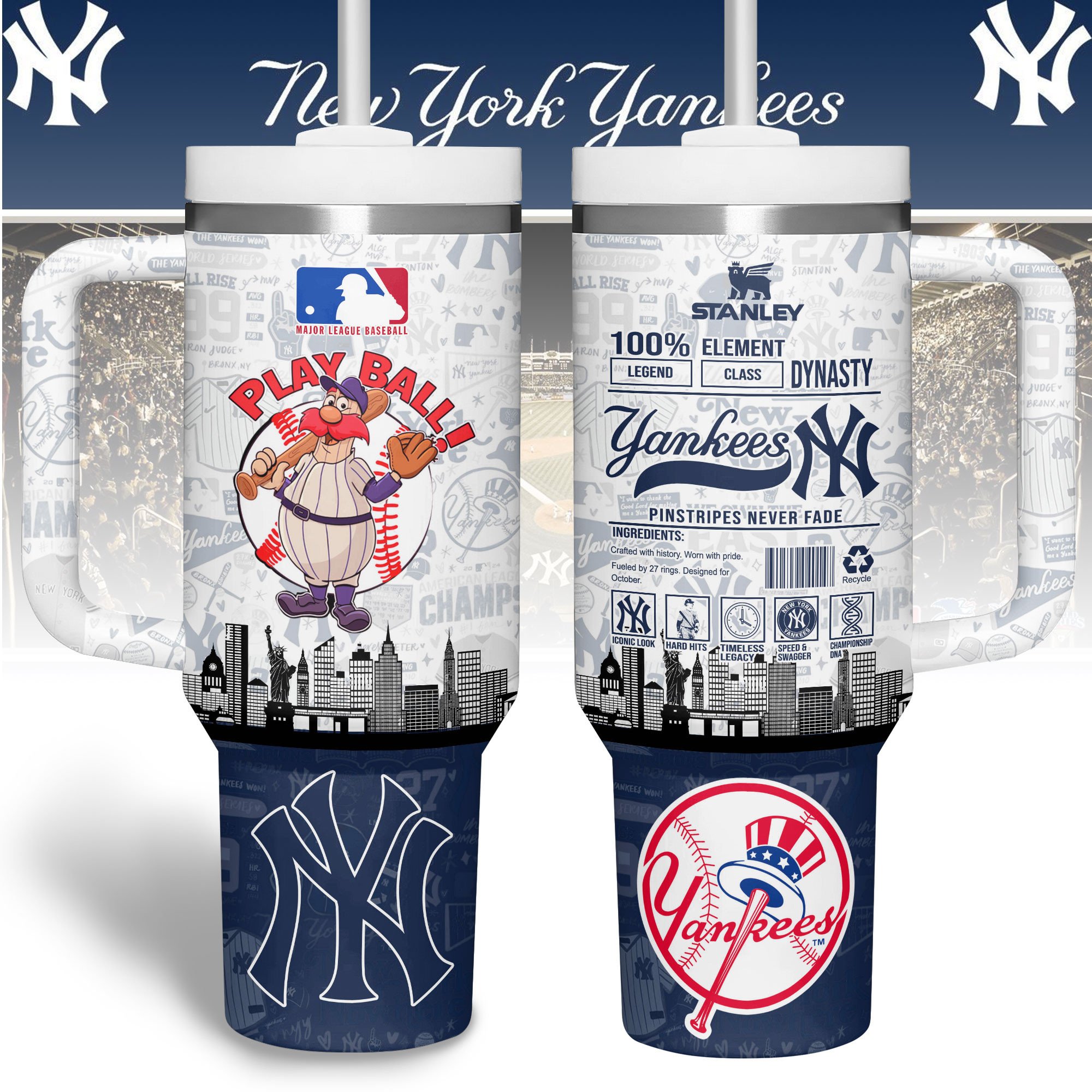 New York Yankees MLB Custom Stanley Cup 40 oz 30 oz Tumbler With Handle
