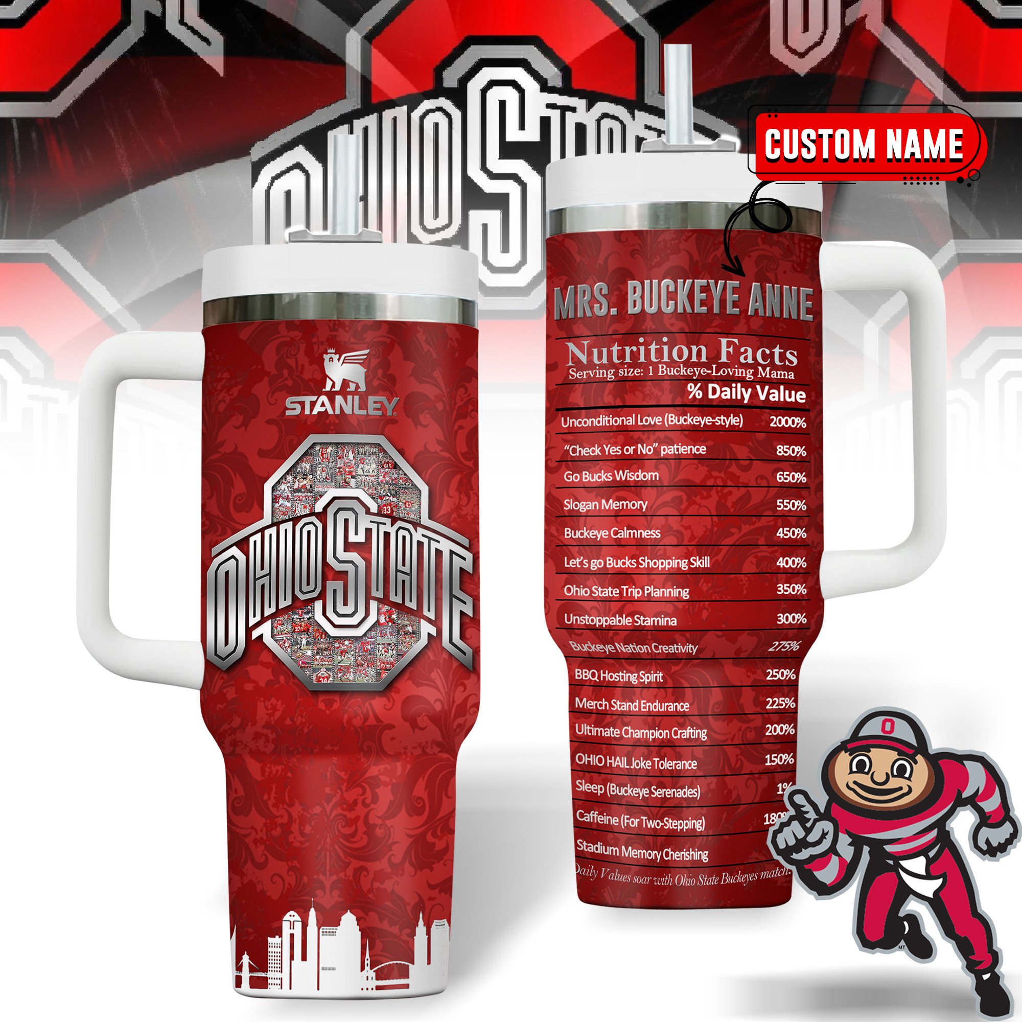 Ohio State Buckeyes NCAA Custom Stanley Cup 40 oz 30 oz Tumbler With Handle