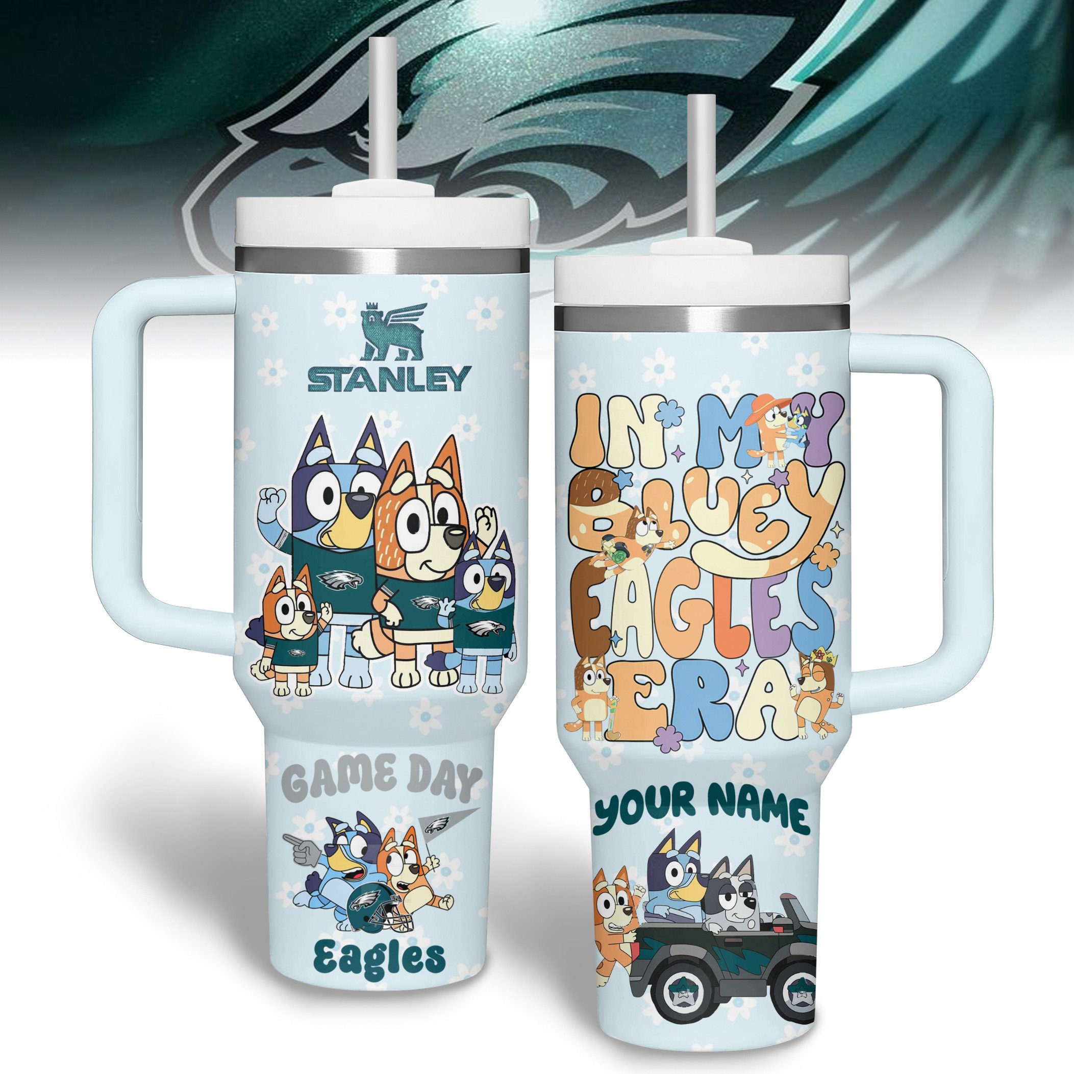 Philadelphia Eagles x Bluey NFL Custom Stanley Cup 40 oz 30 oz Tumbler With Handle