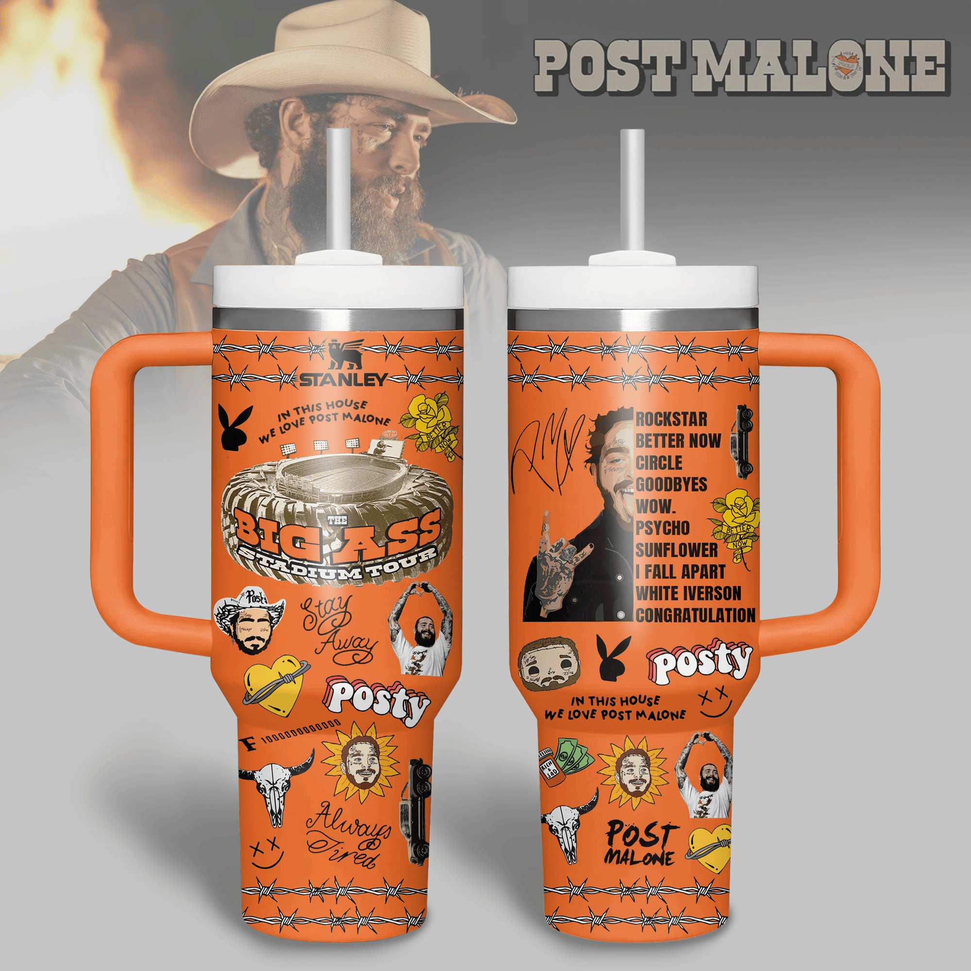 Post Malone Music Custom Stanley Cup 40 oz 30 oz Tumbler With Handle