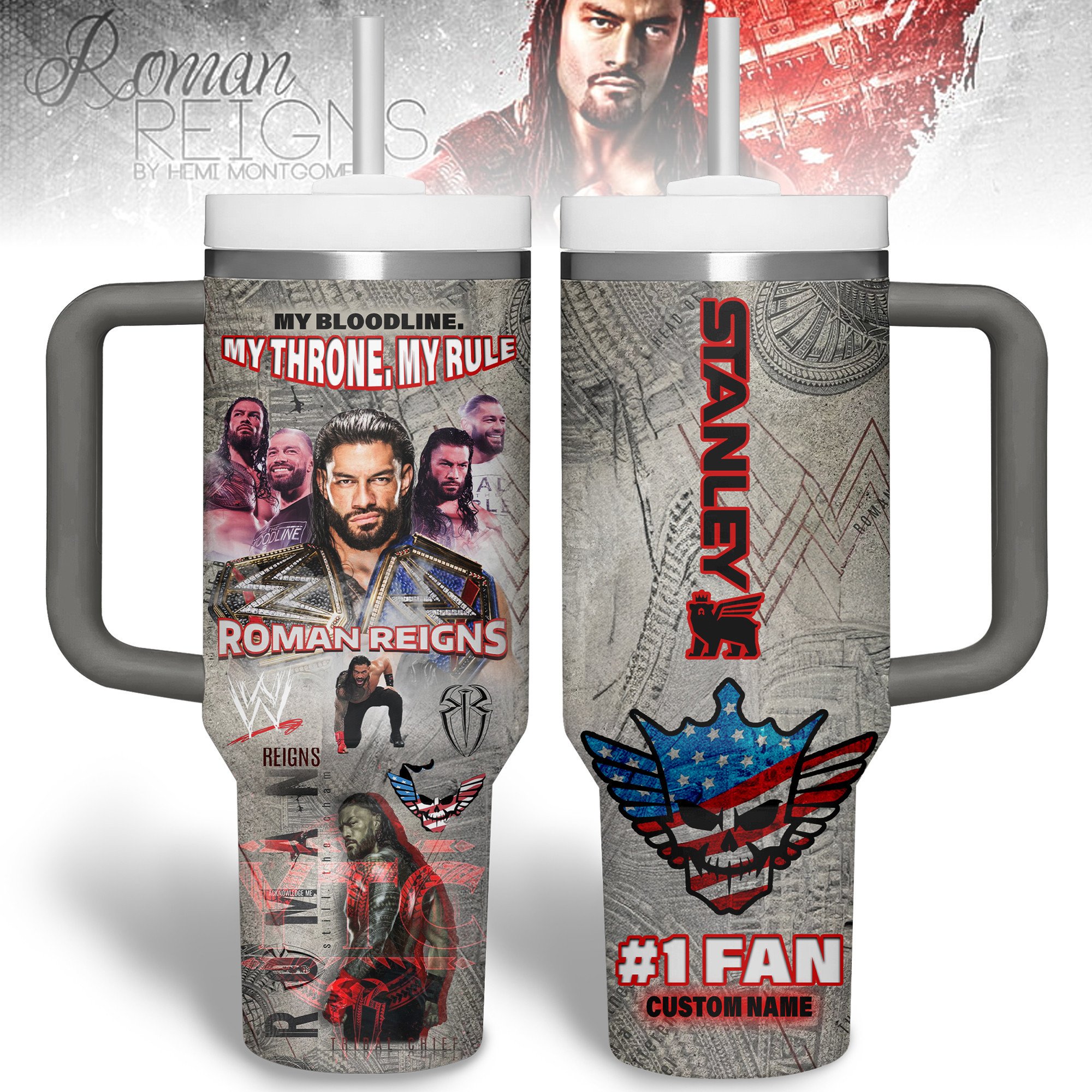 Roman Reigns Sports Custom Stanley Cup 40 oz 30 oz Tumbler With Handle