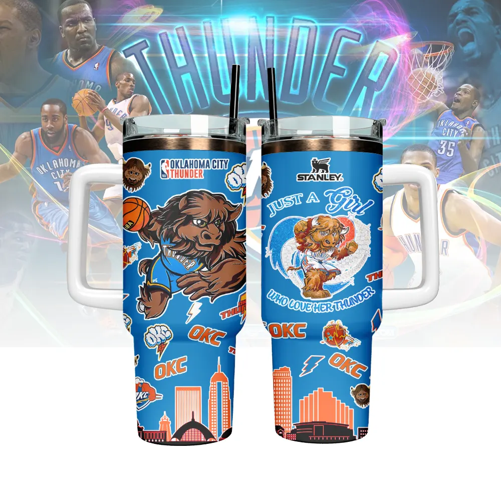 Oklahoma City Thunder NBA Custom Stanley Quencher 40oz Stainless Steel Tumbler With Handle