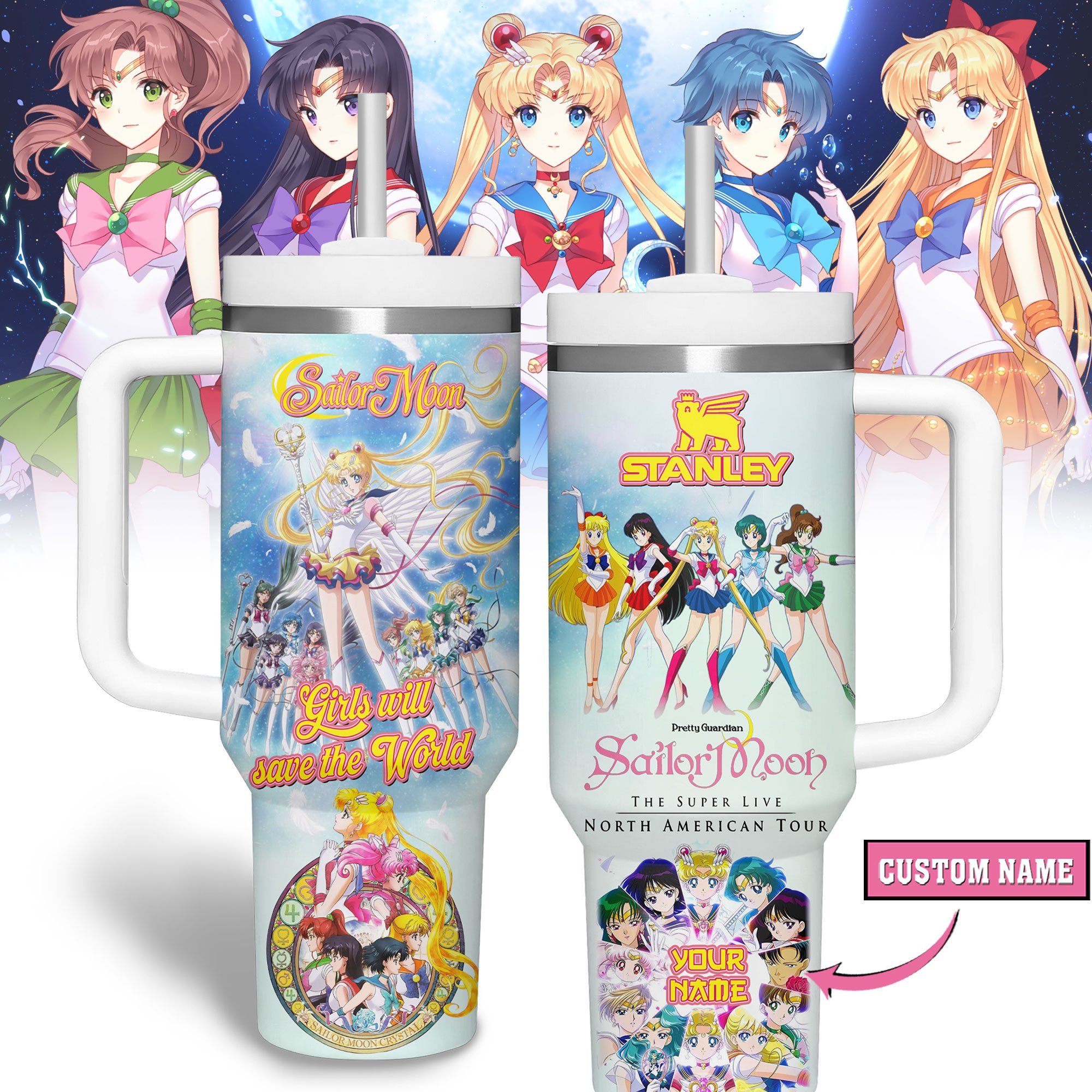 Sailor Moon Anime Custom Stanley Quencher 40oz Stainless Steel Tumbler With Handle