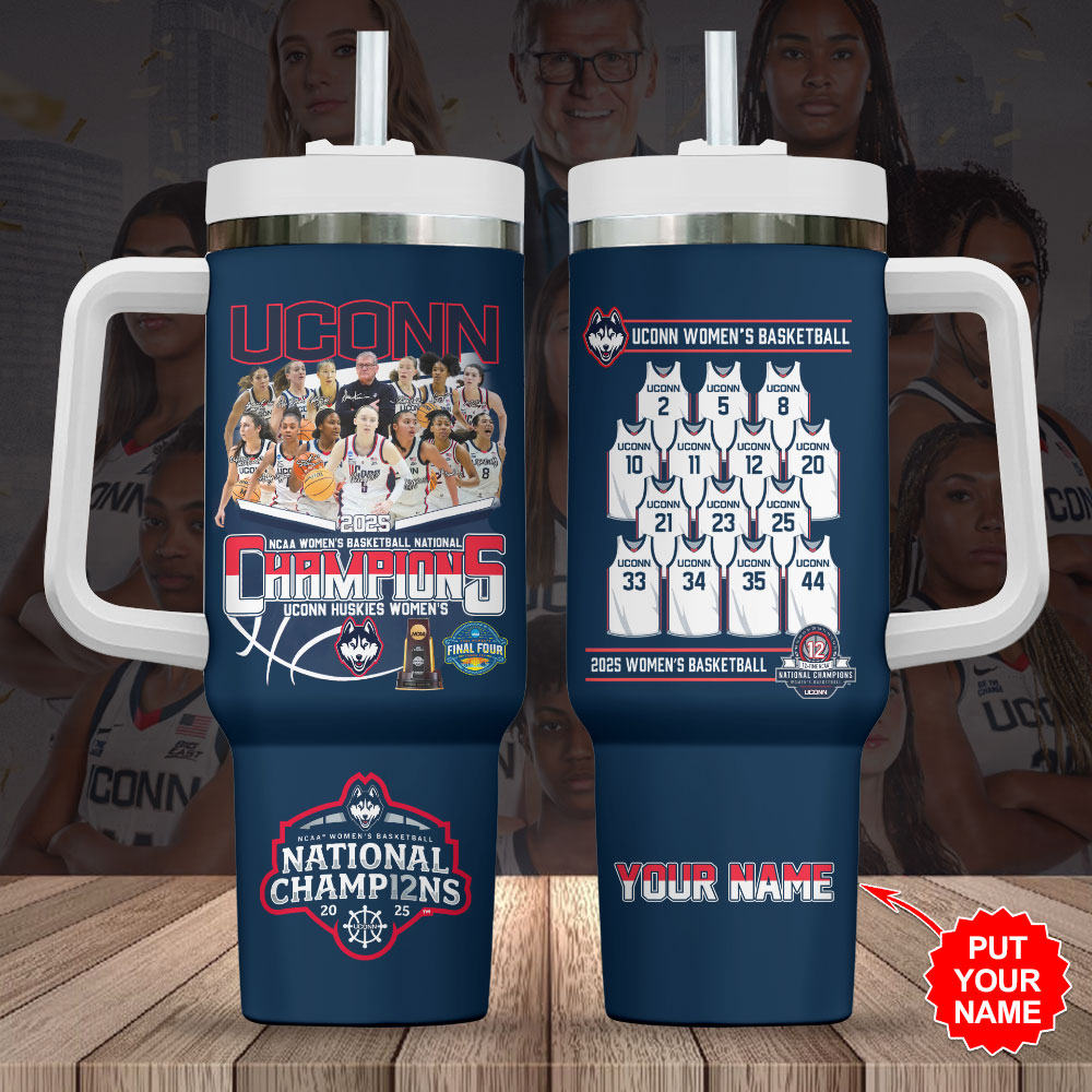 UConn Huskies NCAA Women's Basketball Sports Custom Stanley Quencher 40oz Stainless Steel Tumbler With Handle