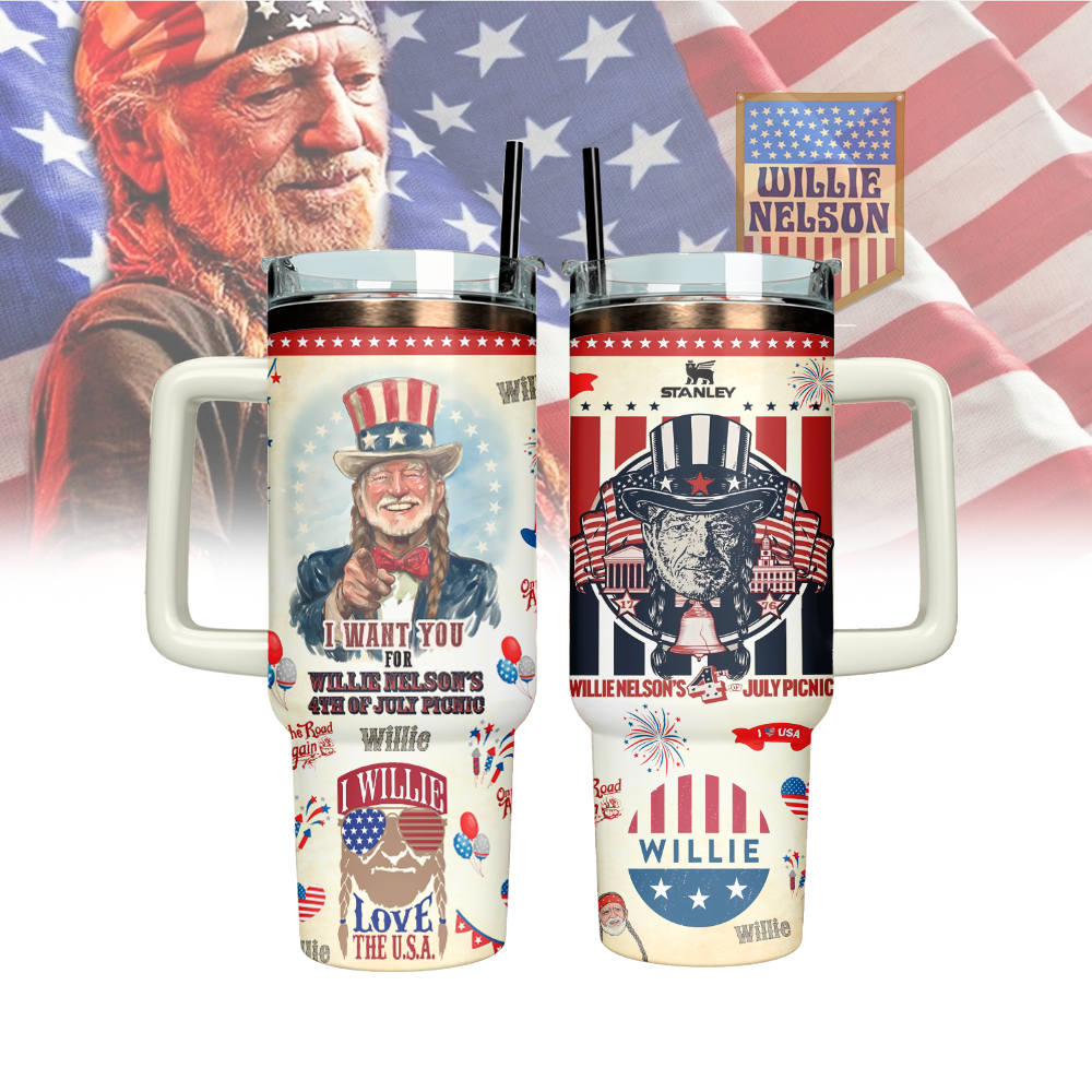 Willie Nelson x Independence Day Music Custom Stanley Cup 40 oz 30 oz Tumbler With Handle