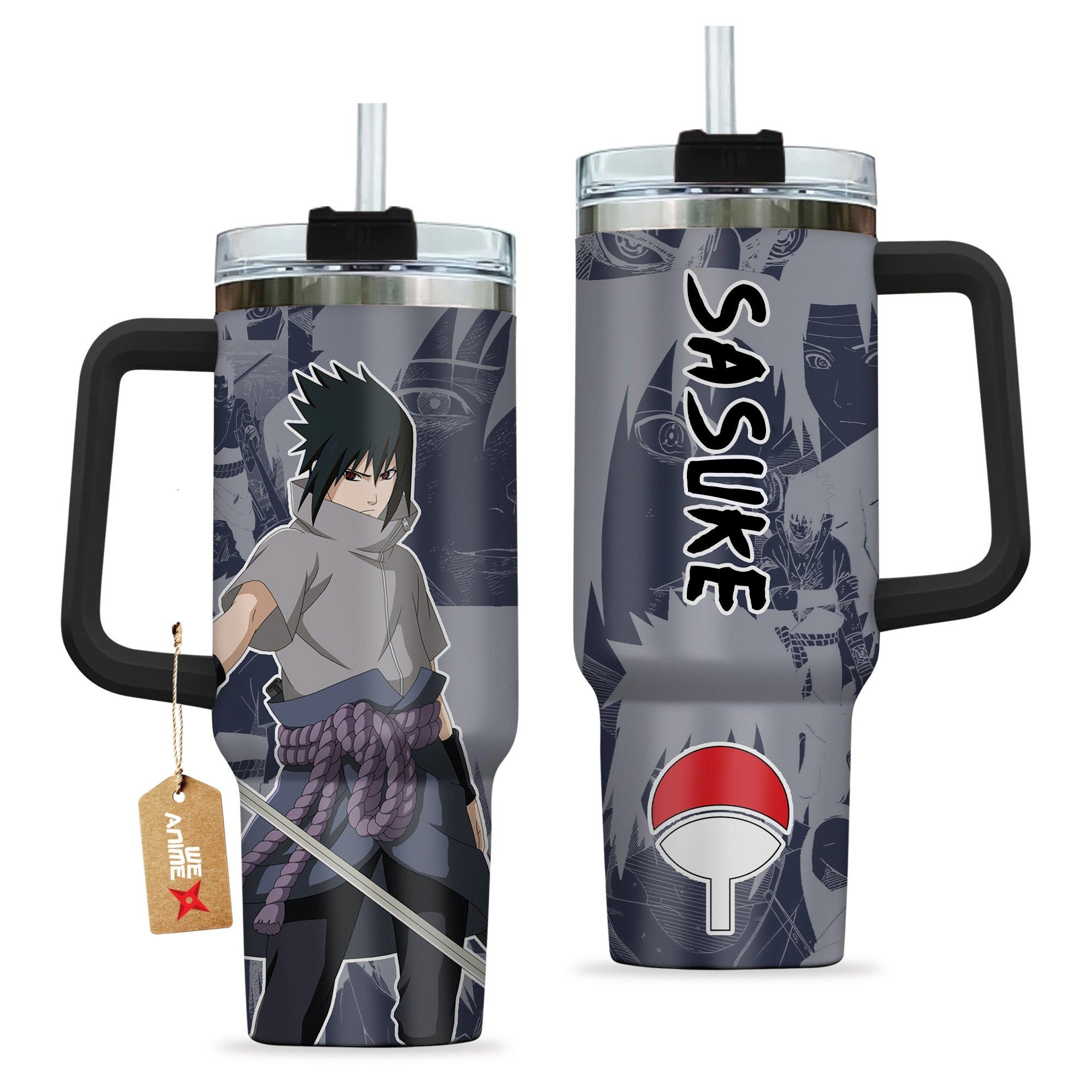 Sasuke Uchiha Naruto Anime Custom Stanley Quencher 40oz Stainless Steel Tumbler With Handle