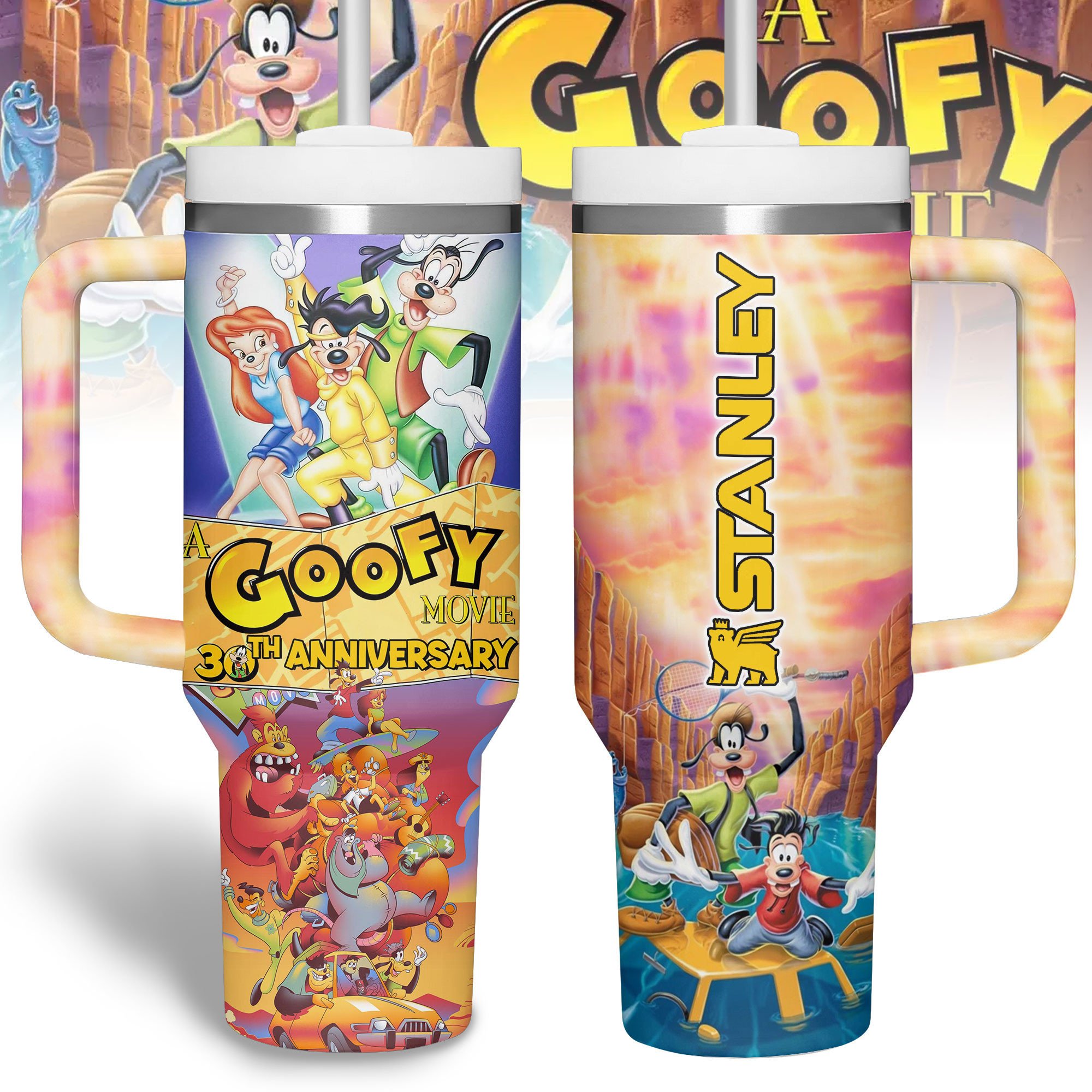 A Goofy Movie Cartoon Custom Stanley Quencher 40oz Stainless Steel Tumbler With Handle