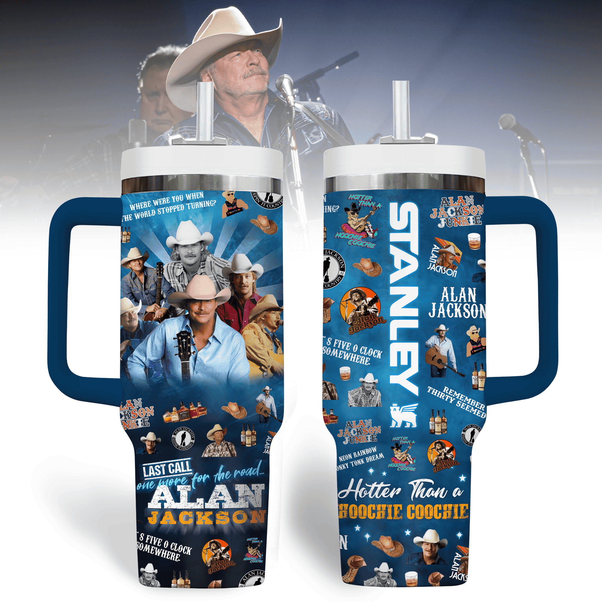 Alan Jackson Music Custom Stanley Quencher 40oz Stainless Steel Tumbler With Handle