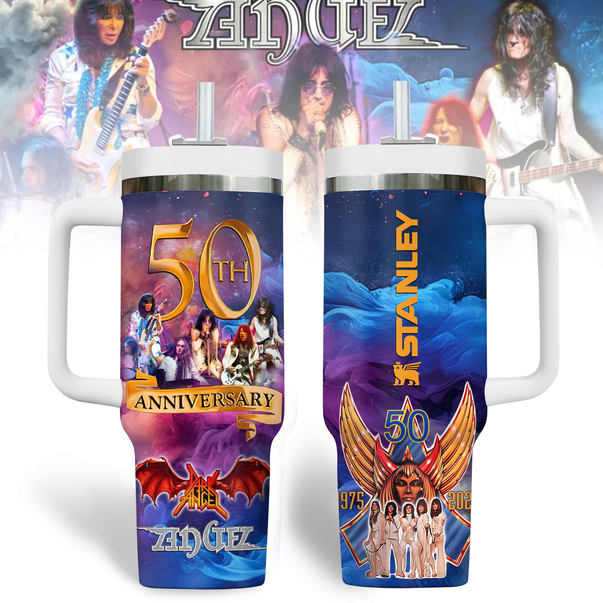 Angel x Helluva Band Music Custom Stanley Quencher 40oz Stainless Steel Tumbler With Handle