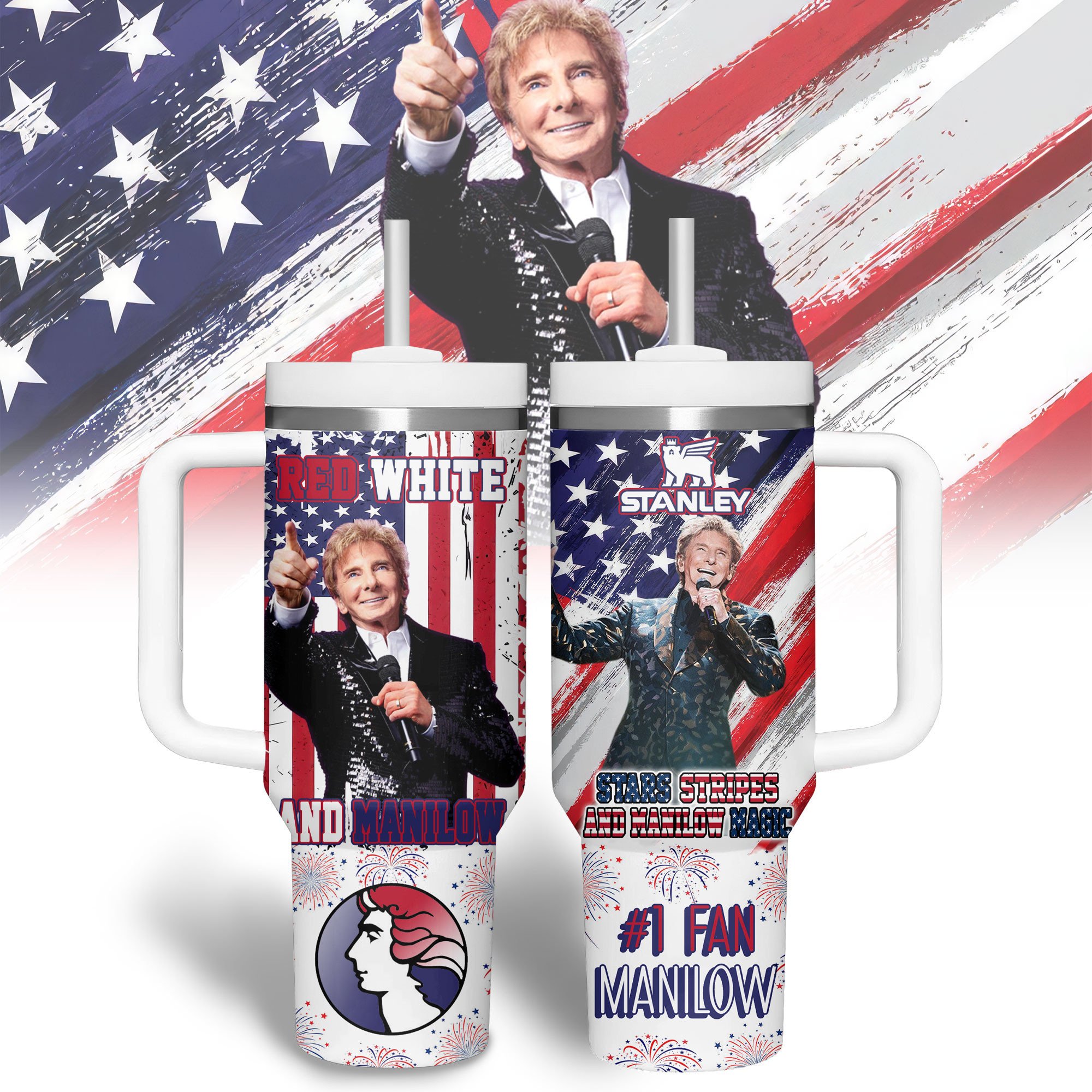 Barry Manilow Music Custom Stanley Quencher 40oz Stainless Steel Tumbler With Handle